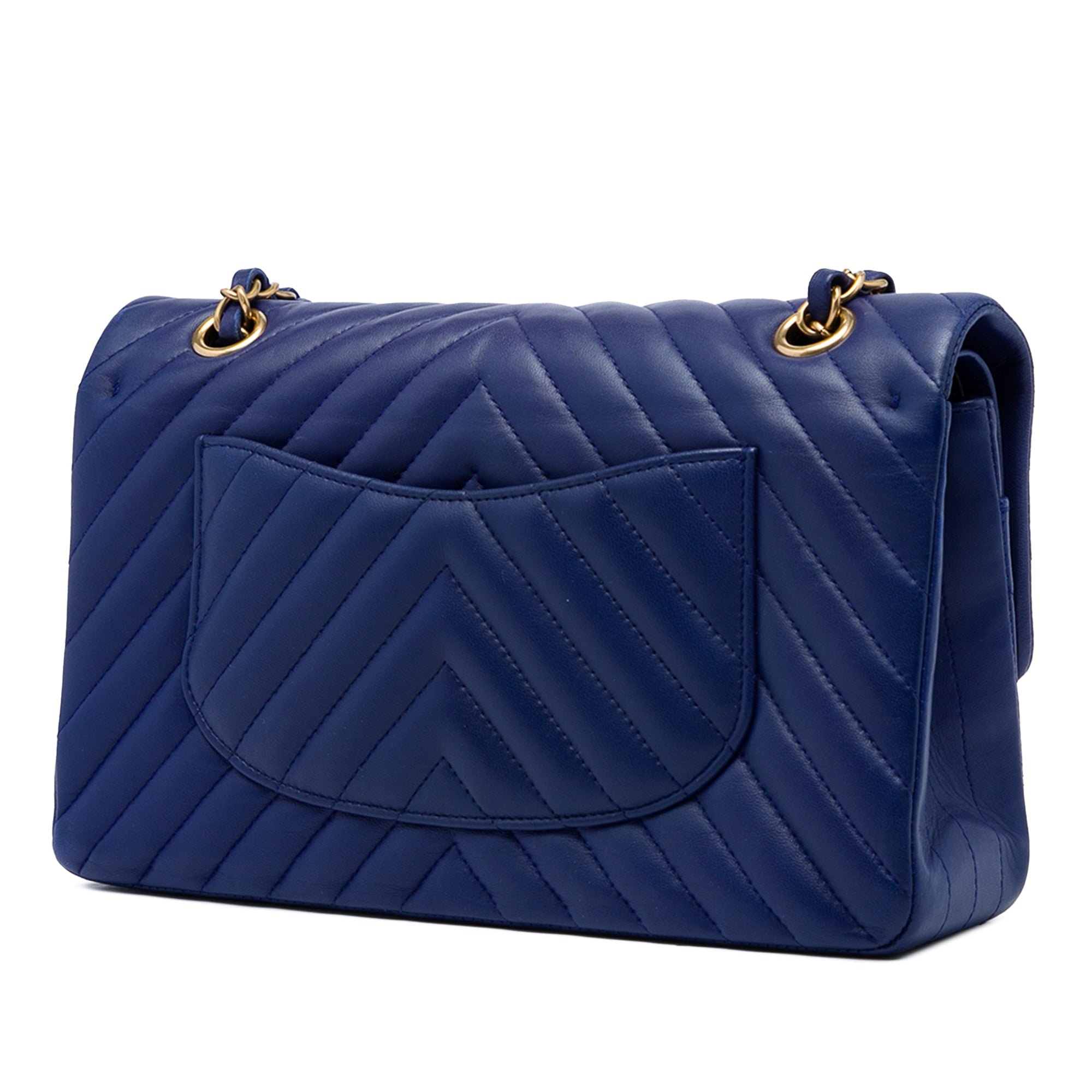 Chanel Medium Classic Chevron Lambskin Double Flap Blue