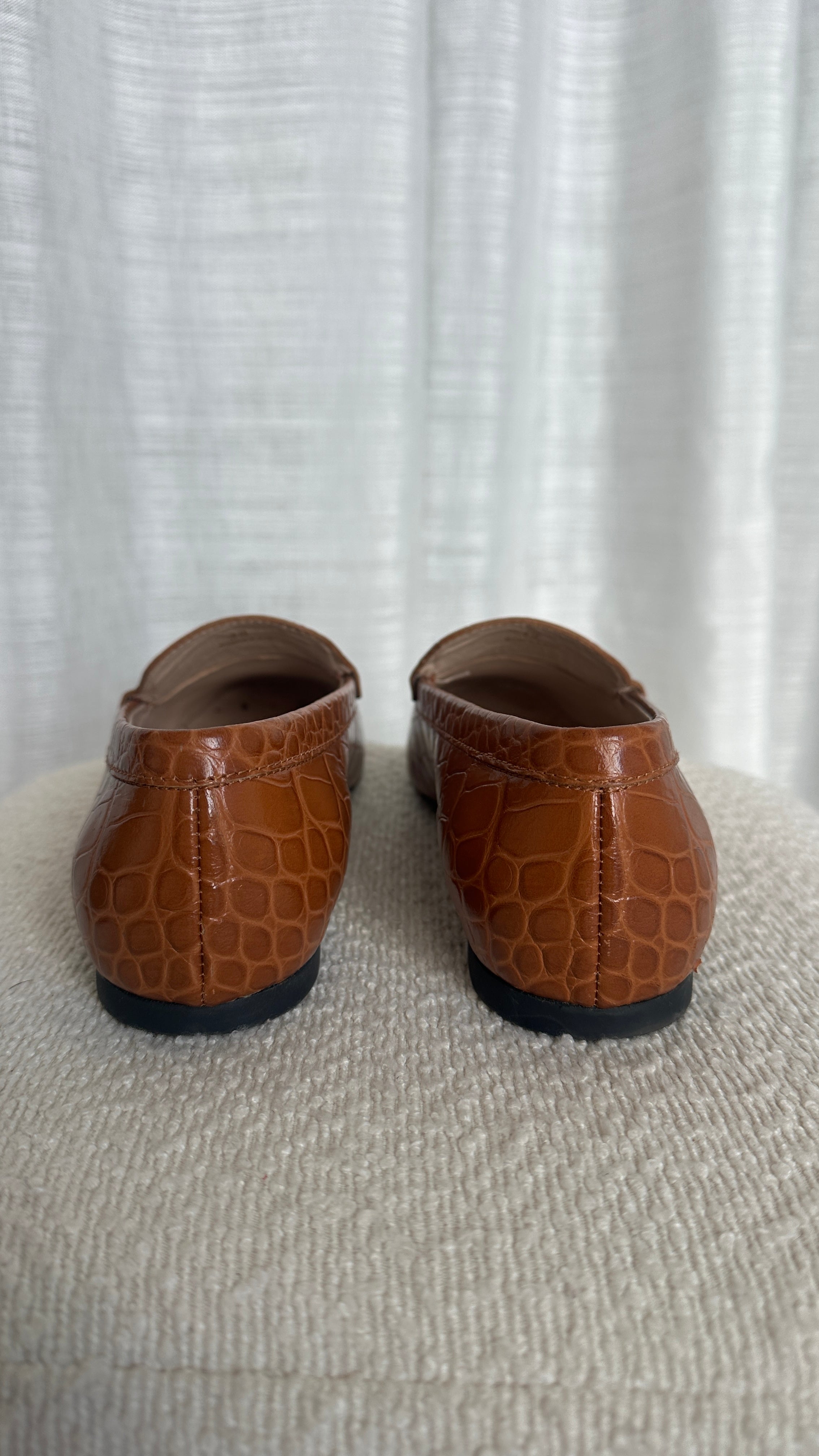 TOD'S T TIMELESS CROC-EFFECT LEATHER LOAFERS IN CAMEL - SIZE 38