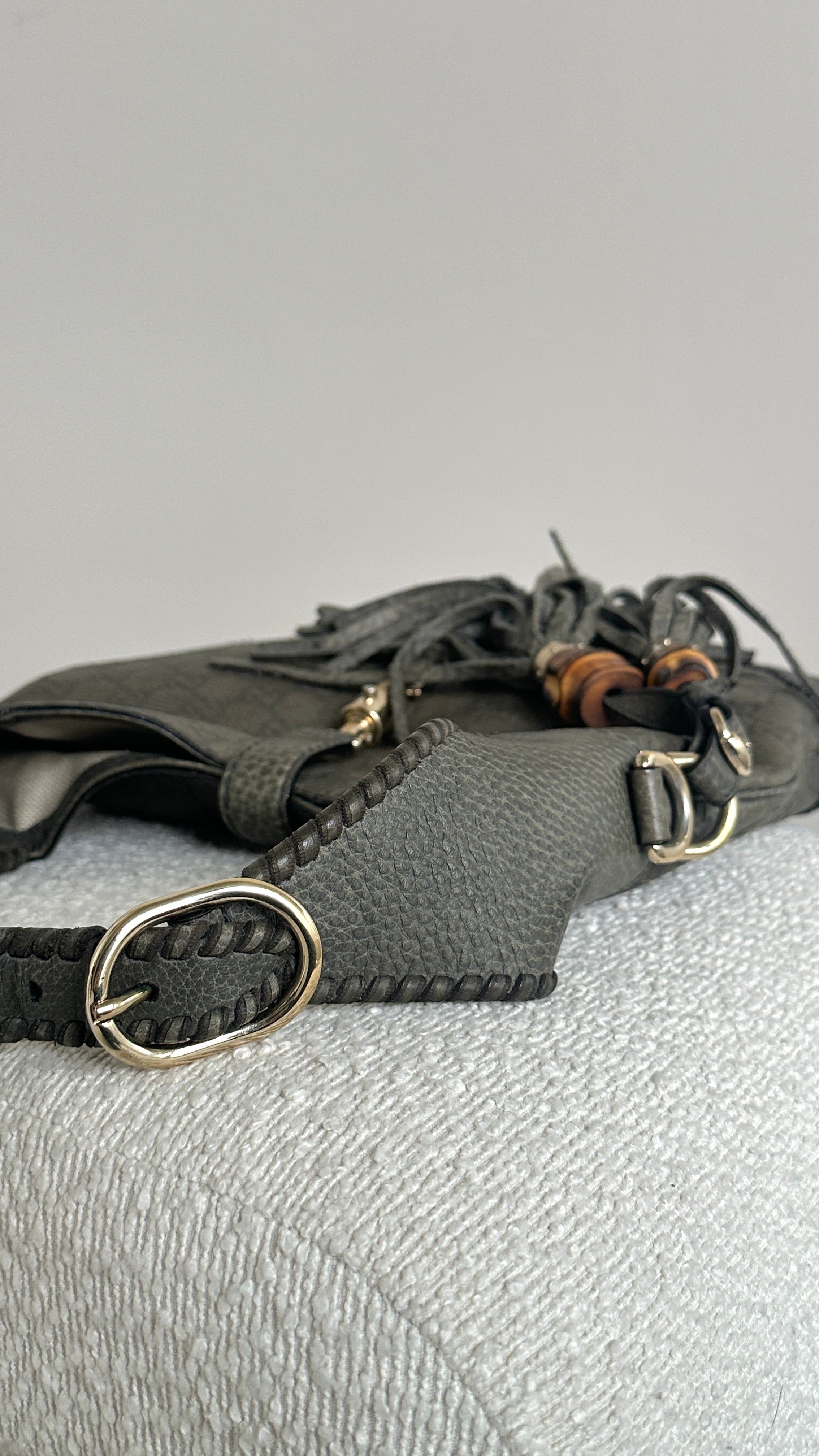 GUCCI MEDIUM GUCCISSIMA NEW JACKIE SATCHEL IN GREY