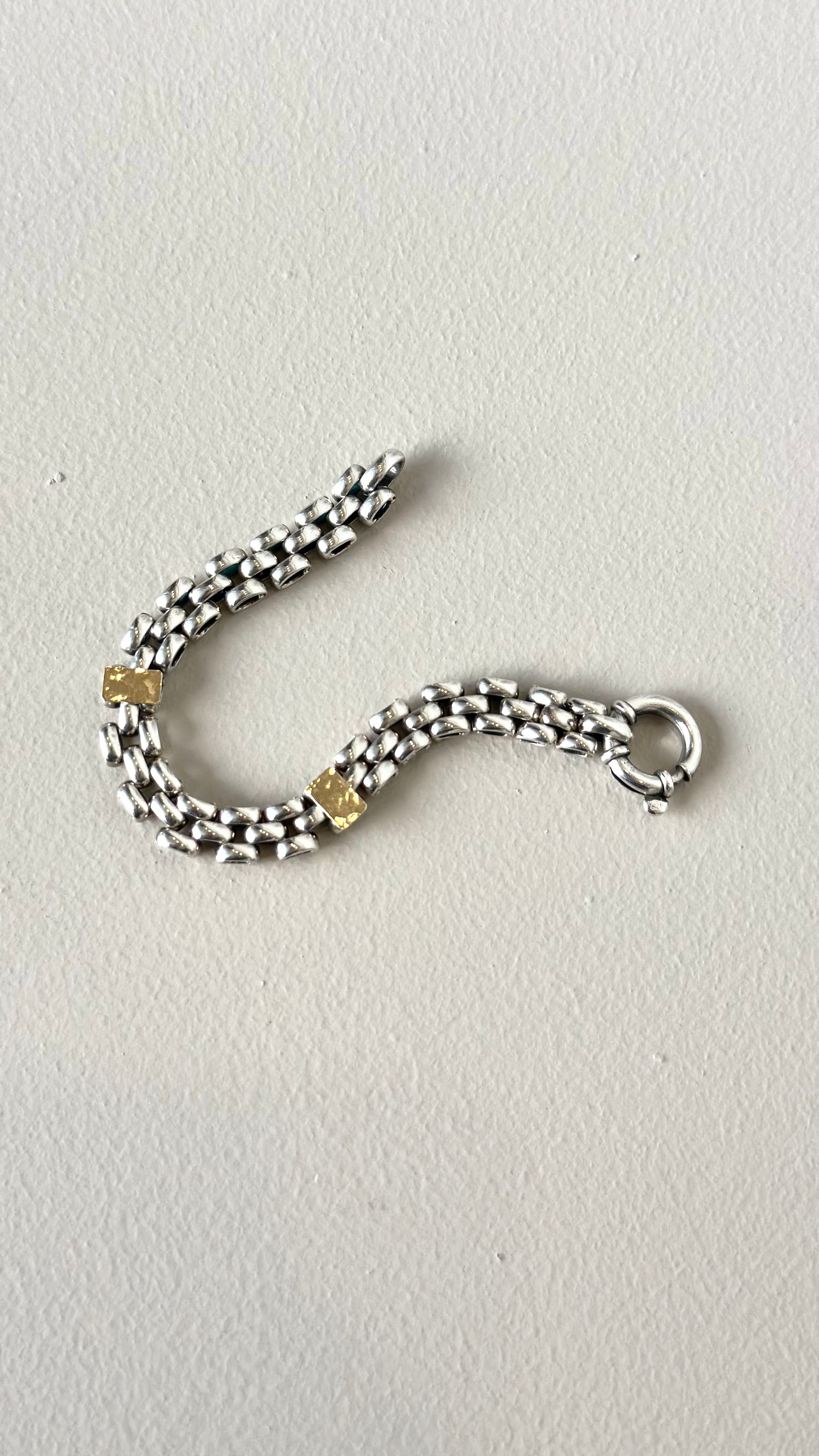 BRACELET IN SILVER WITH RECTANGLES IN GOLD 9K