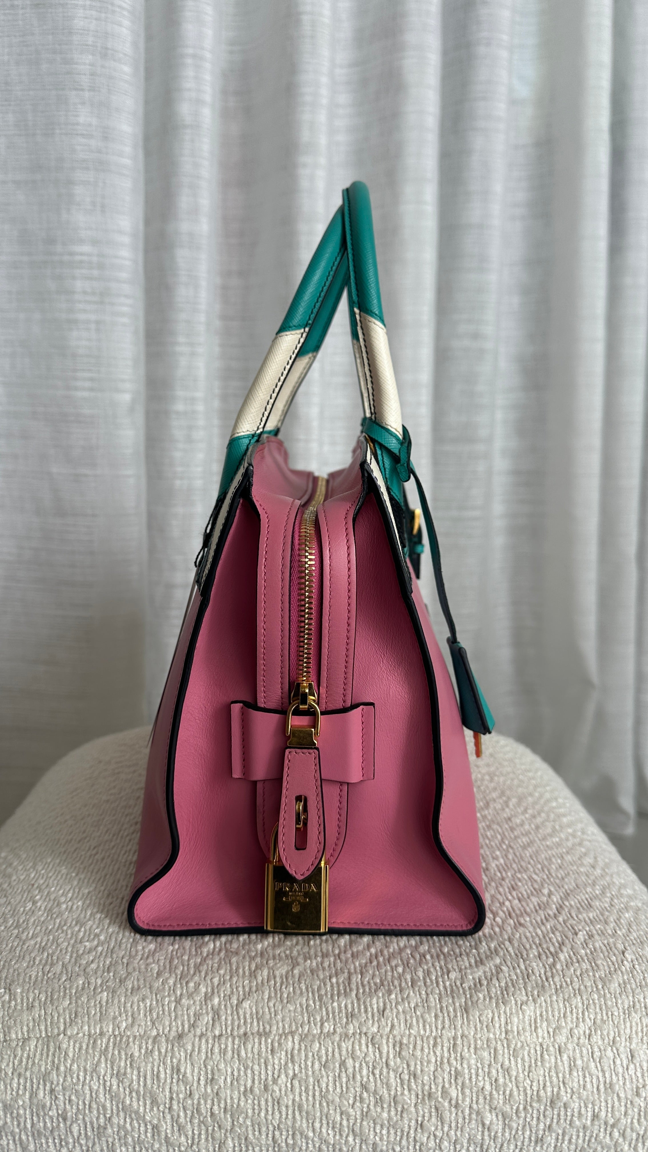 PRADA PARADIGME LEATHER BAG - IN PINK AND BLUE