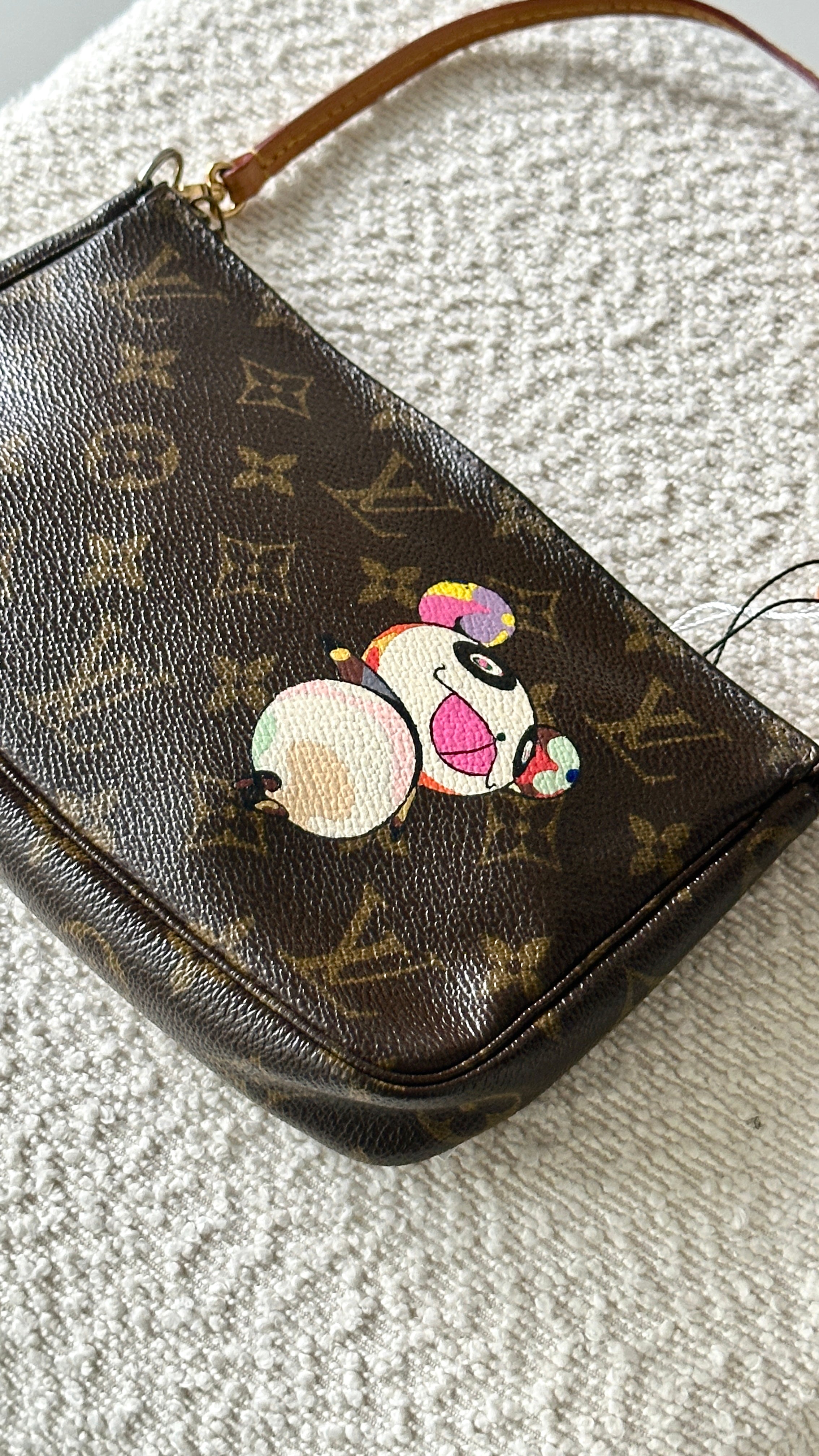 LOUIS VUITTON POCHETTE ACCESSORIES LIMITED EDITION MONOGRAM MURAKAMI PANDA CLUTCH BAG IN BROWN