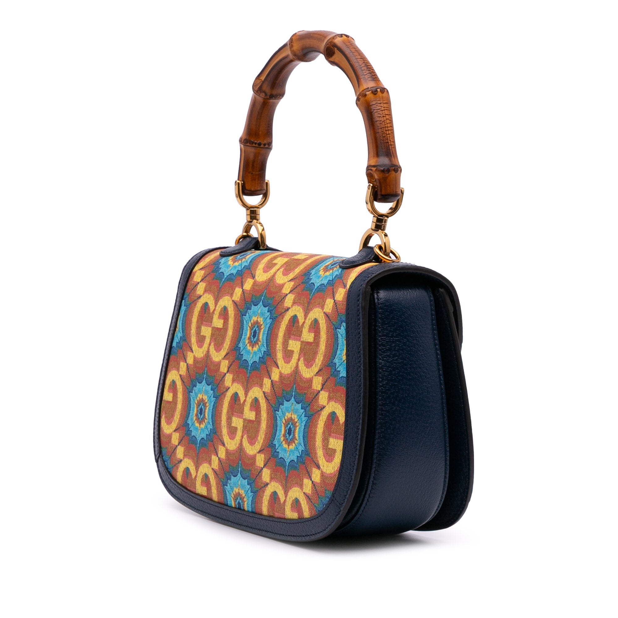 Gucci 100th Anniversary Medium GG Coated Canvas Kaleidoscope 1947 Bamboo Top Handle Bag