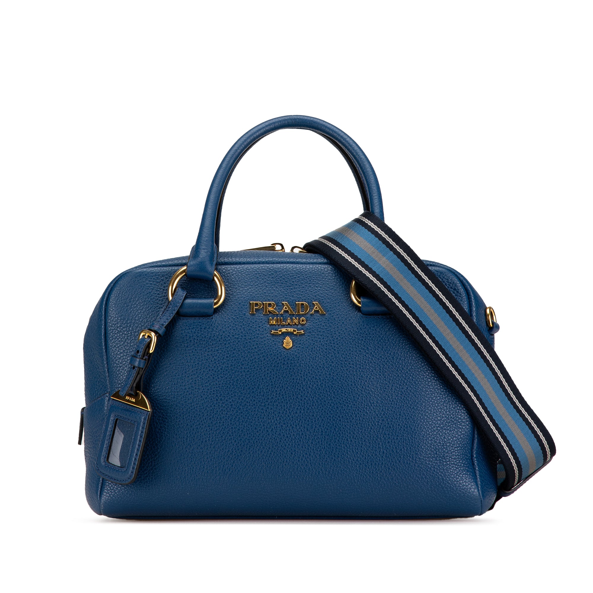 Prada Mini Vitello Phenix Bauletto Satchel In Blue