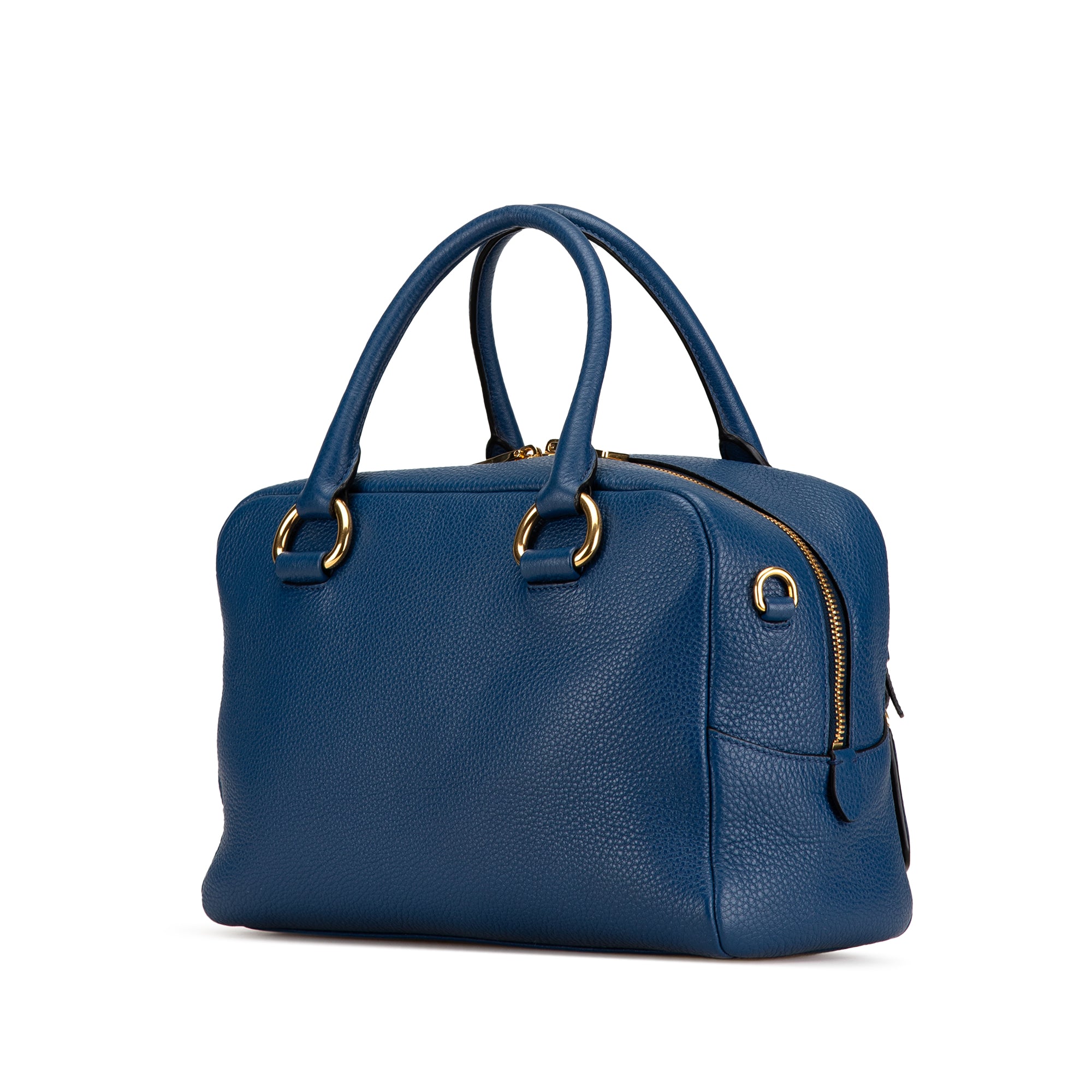 Prada Mini Vitello Phenix Bauletto Satchel In Blue