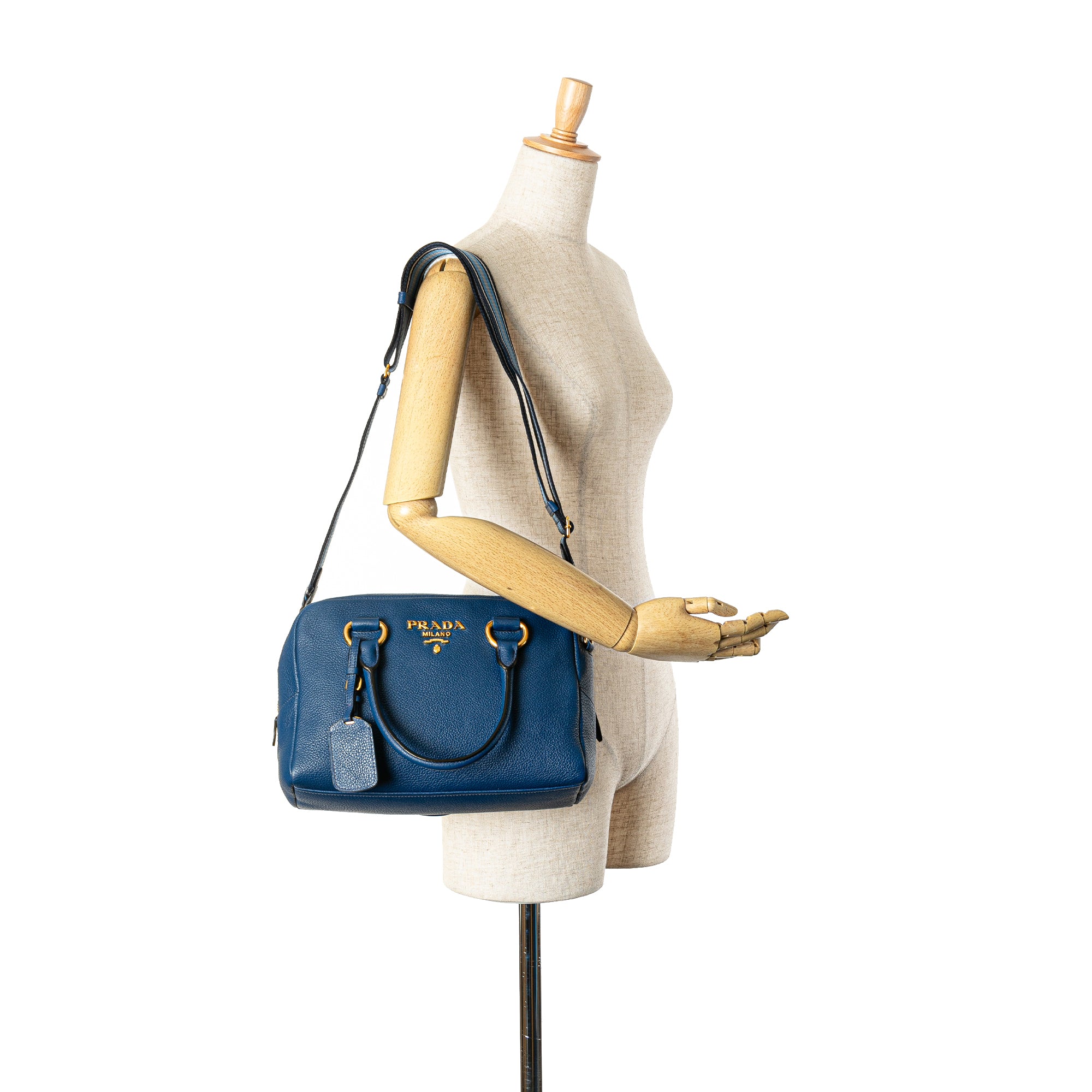 Prada Mini Vitello Phenix Bauletto Satchel In Blue