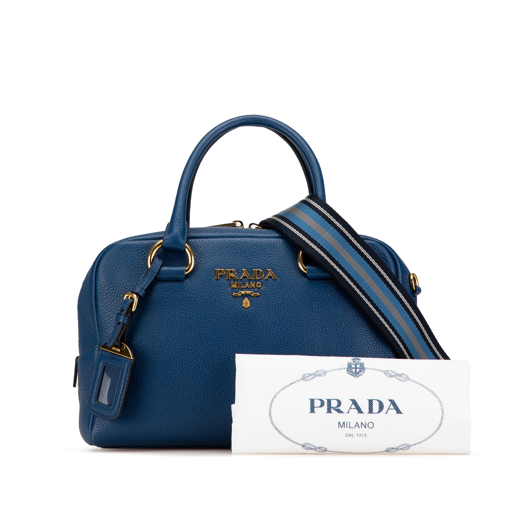 Prada Mini Vitello Phenix Bauletto Satchel In Blue