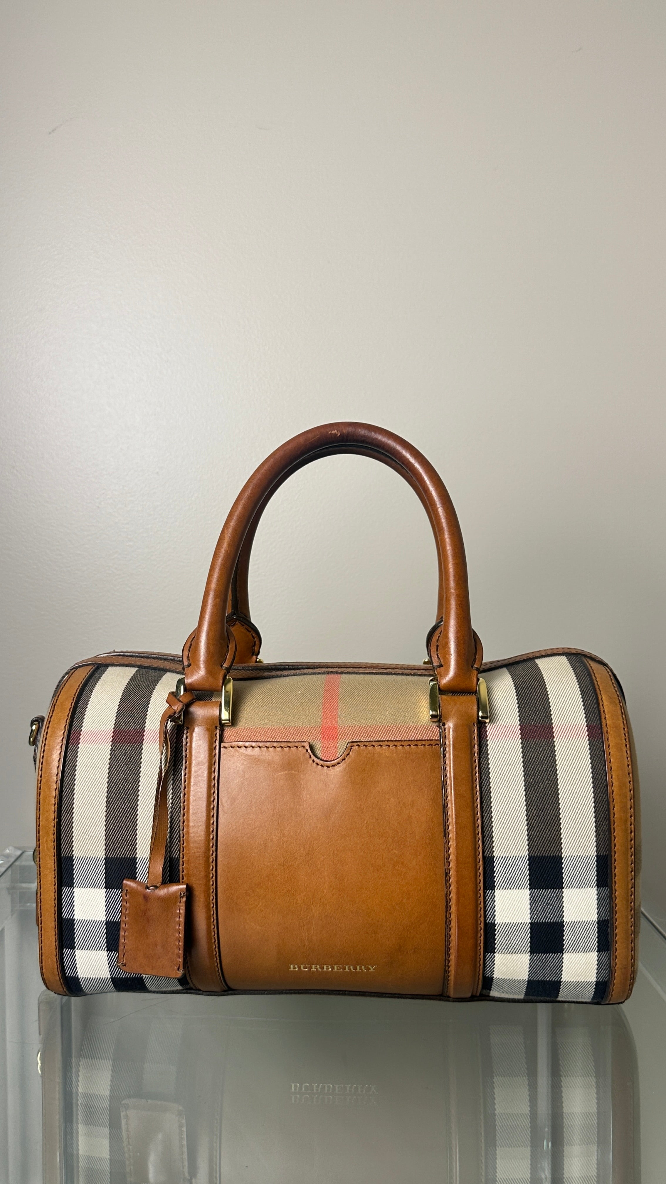 BURBERRY LEATHER BOWLING BAG IN BROWN
