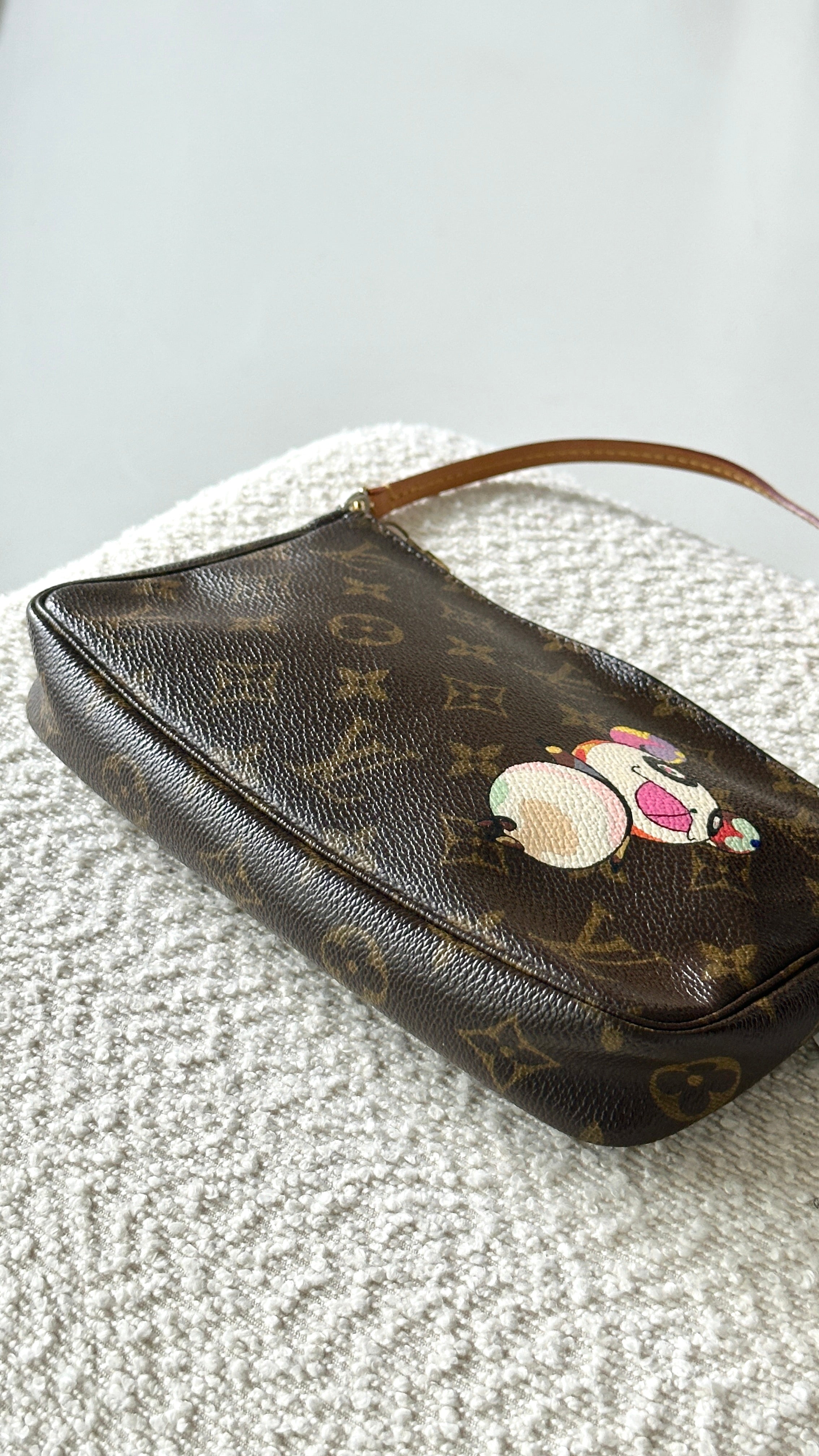 LOUIS VUITTON POCHETTE ACCESSORIES LIMITED EDITION MONOGRAM MURAKAMI PANDA CLUTCH BAG IN BROWN