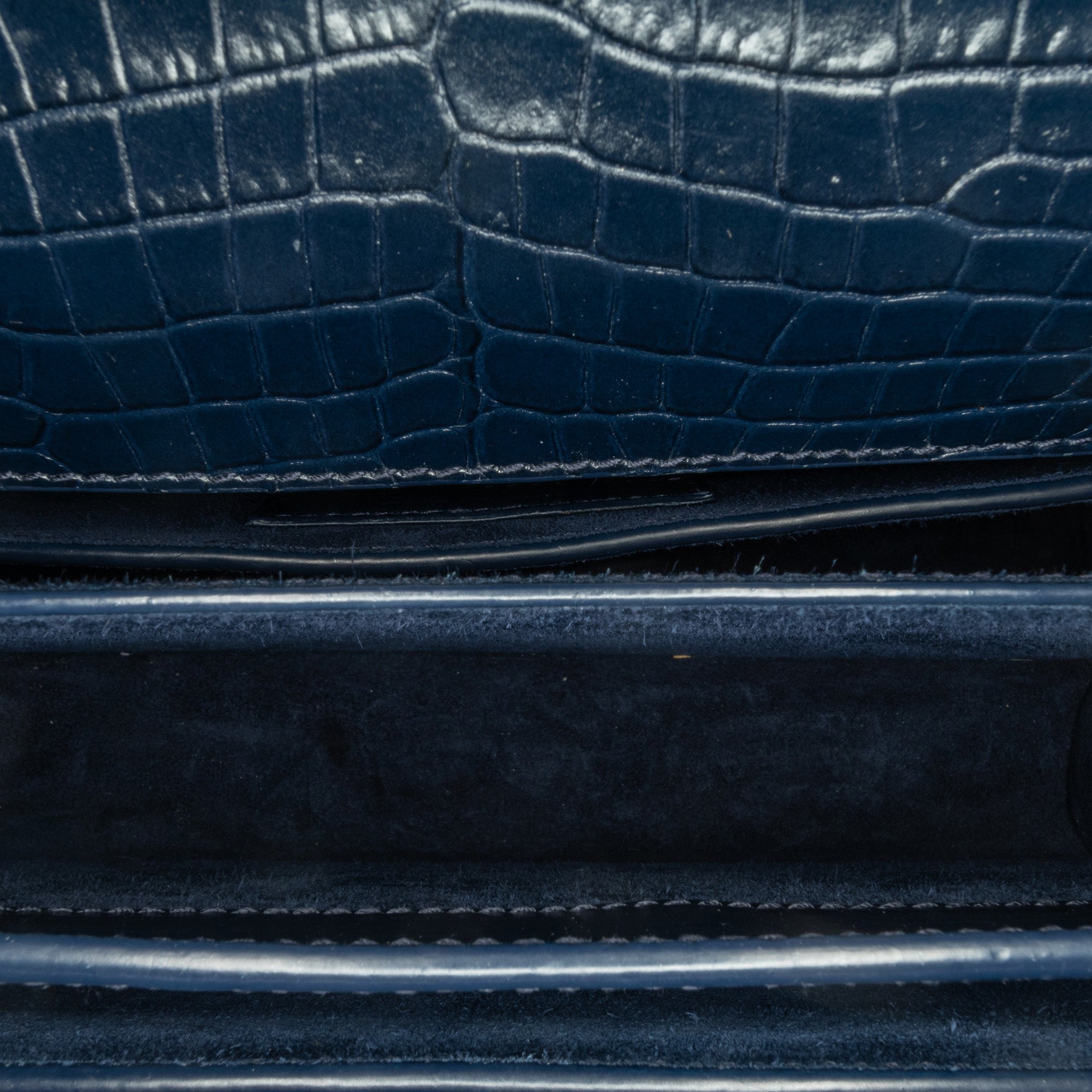 Saint Laurent Medium Croc Embossed Monogram Sunset Bag In Blue