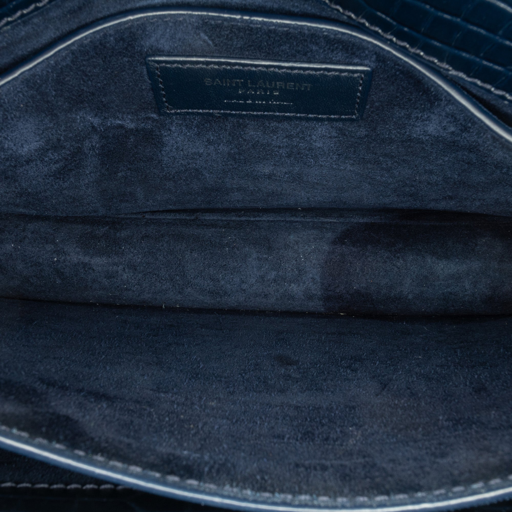 Saint Laurent Medium Croc Embossed Monogram Sunset Bag In Blue