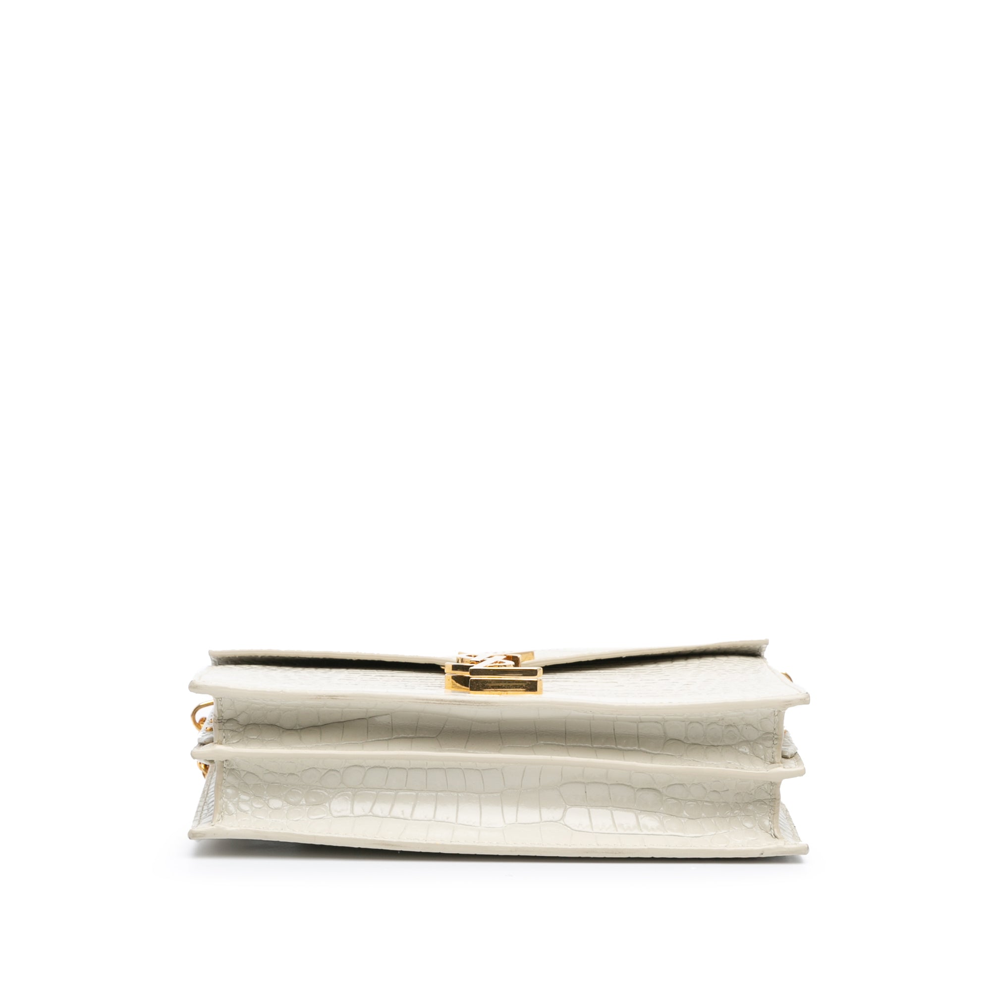 Saint Laurent Croc Embossed Leather Monogram Cassandra Clasp Bag In White