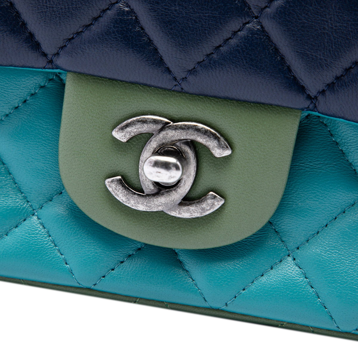 Chanel Mini Rectangular Classic Tricolor Lambskin Single Flap Blue