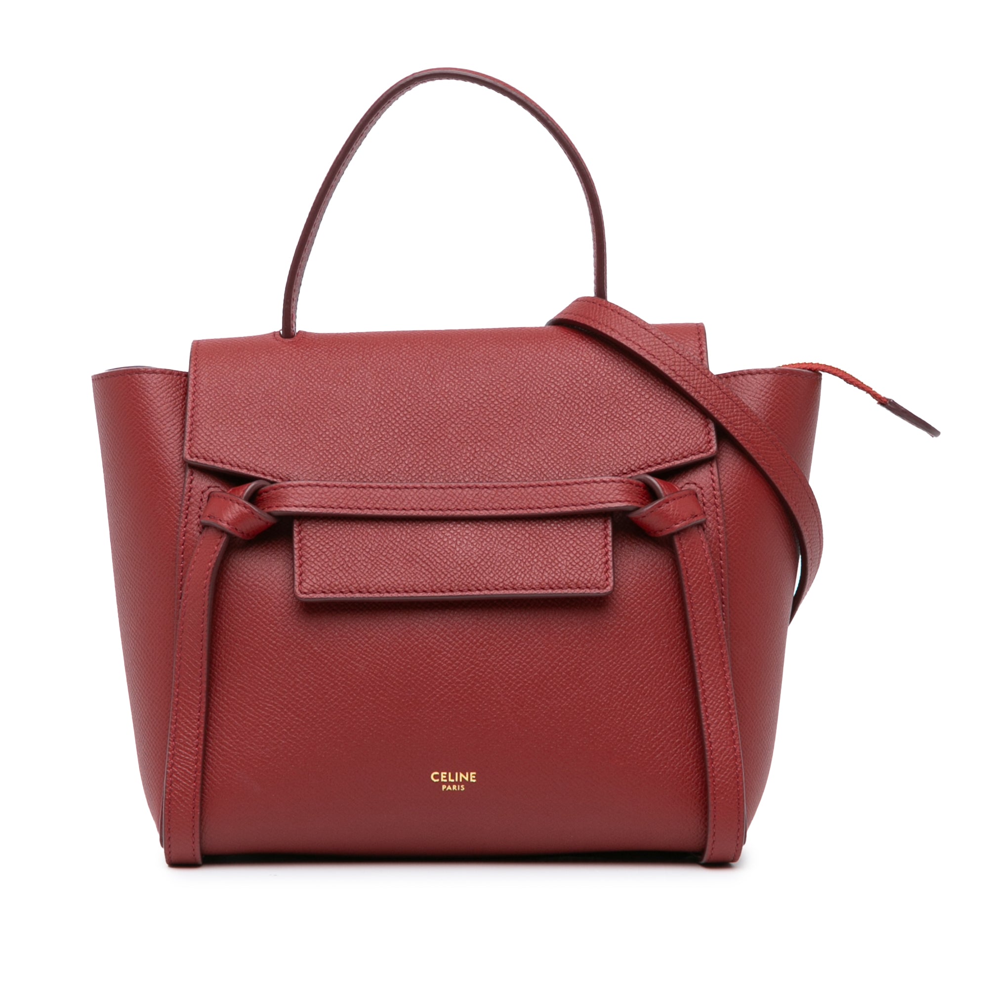 Celine Nano Leather Belt Satchel In Red