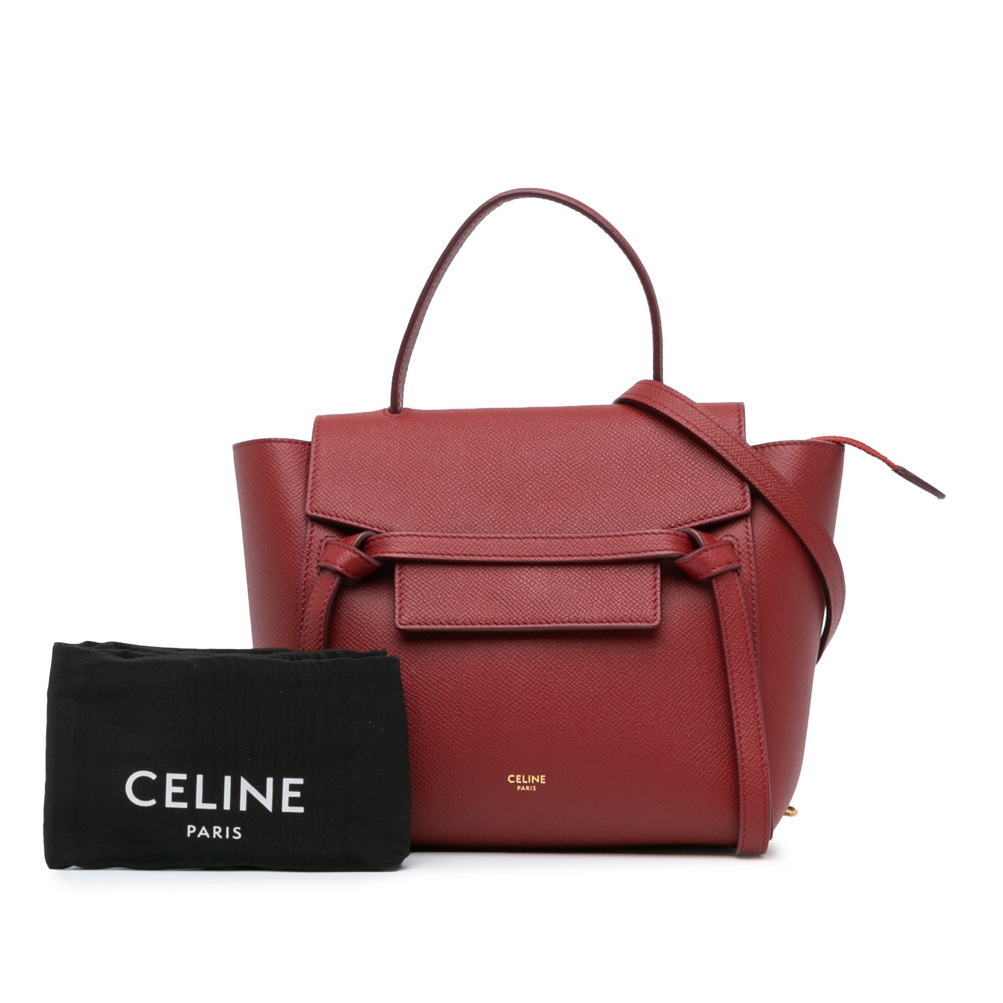 Celine Nano Leather Belt Satchel In Red