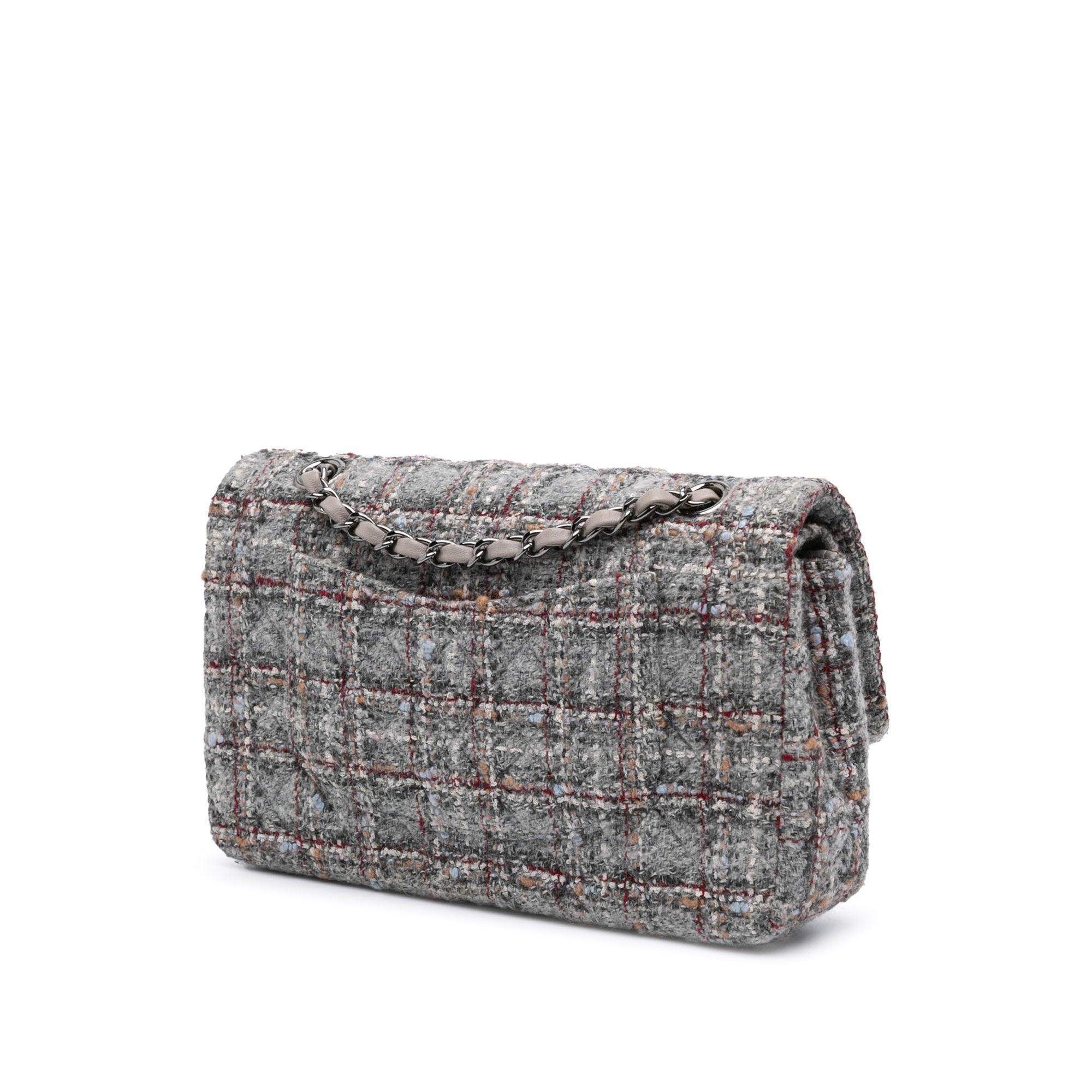 Chanel Medium Classic Tweed Double Flap In Grey