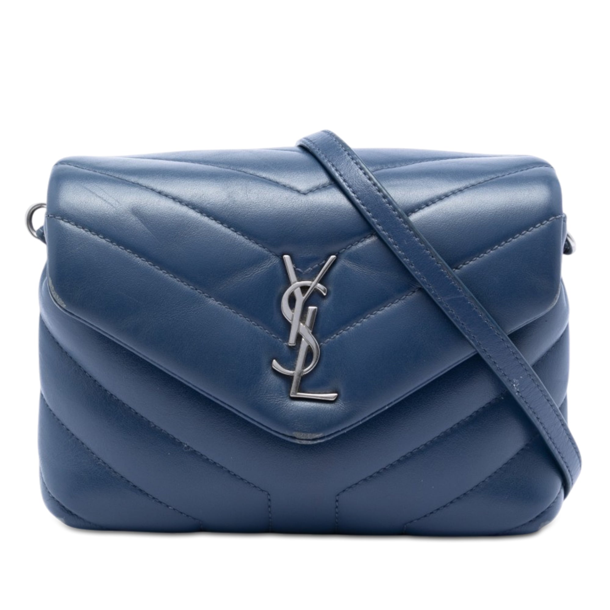 Saint Laurent Toy Matelasse Calfskin Monogram LouLou Crossbody Blue