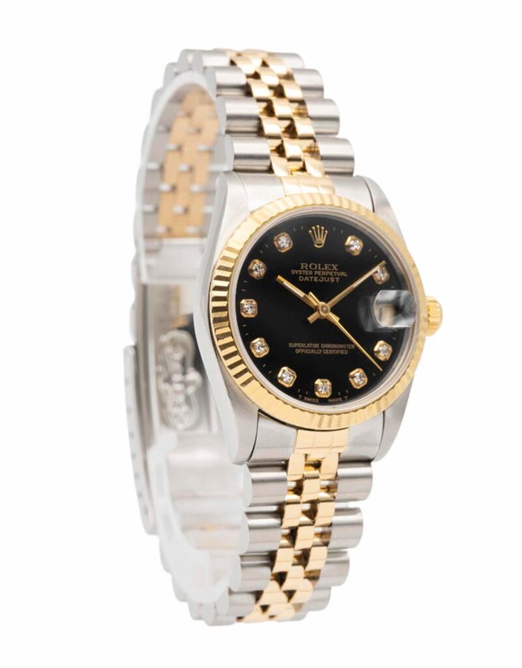Rolex Datejust 31mm Steel & Yellow Gold Watch Black Diamond Dial Jubilee Band
