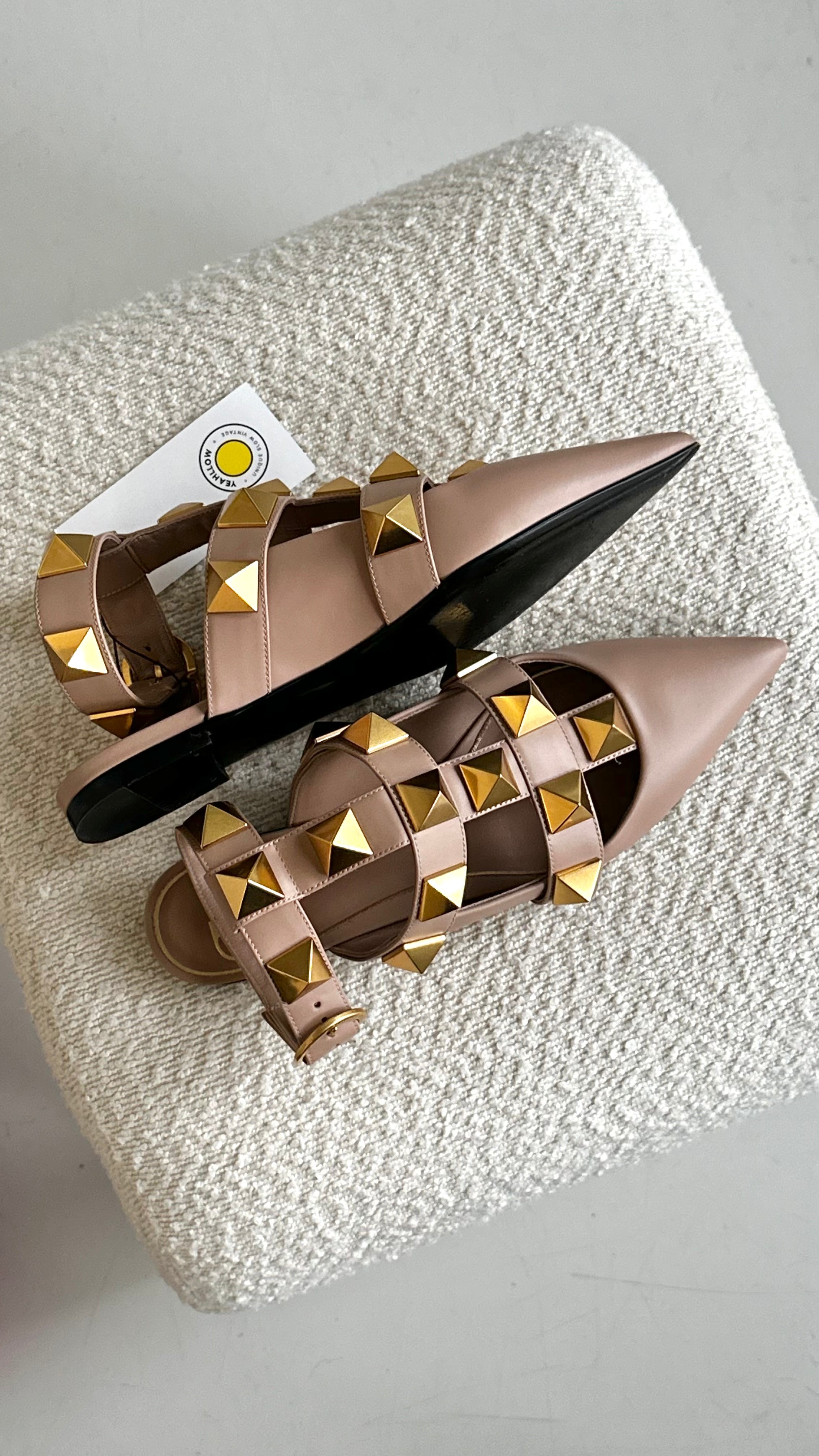 VALENTINO GARAVANI ROMAN STUD BALLERINA SHOES IN PINK -SIZE 35