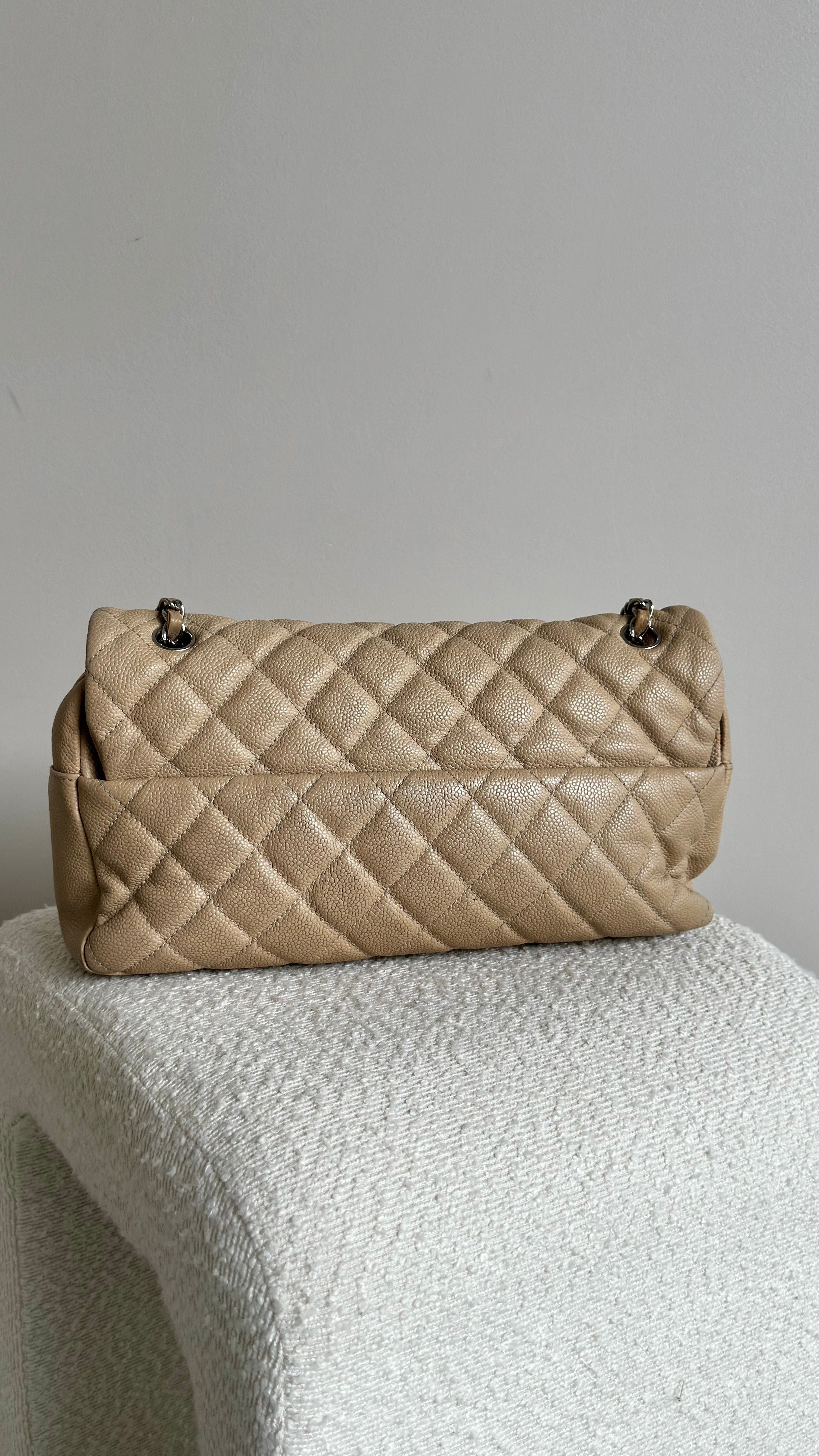 CHANEL JUMBO CAVIAR EASY FLAP IN BEIGE