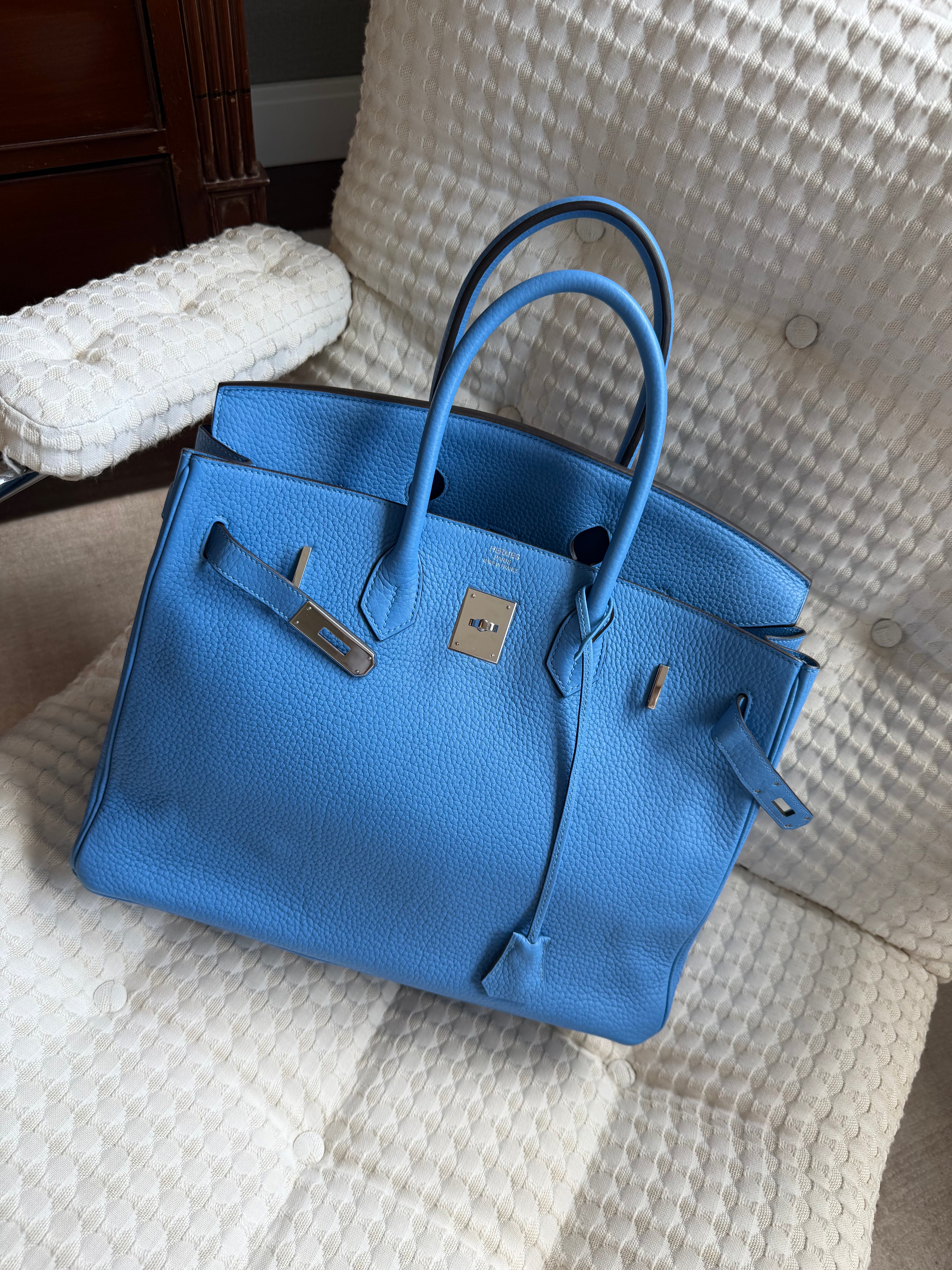 HERMÈS BLUE TOGO LEATHER 35 HANDBAG IN BLUE
