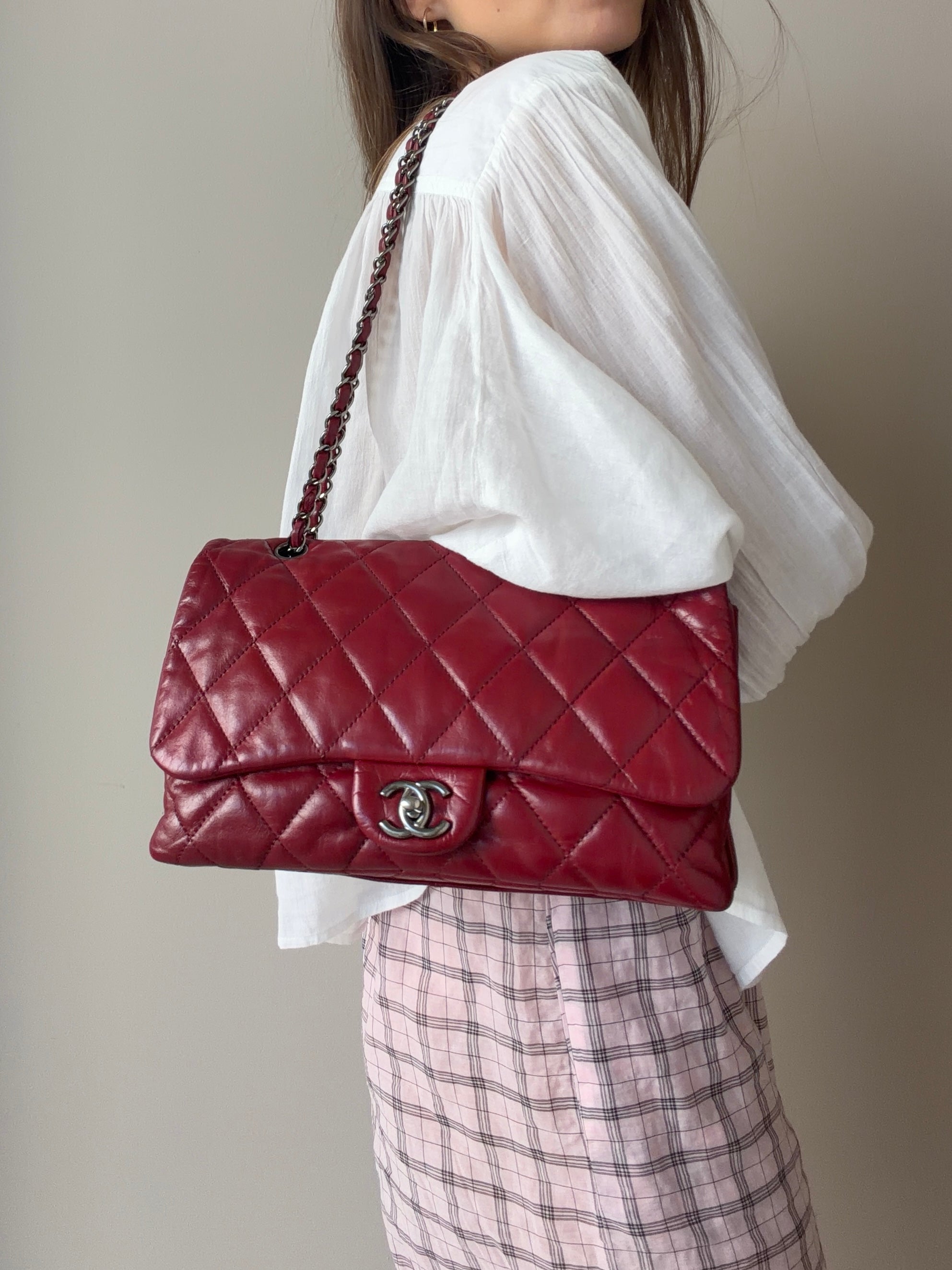 CHANEL MAXI LAMBSKIN 3 ACCORDION FLAP SHOULDER BAG