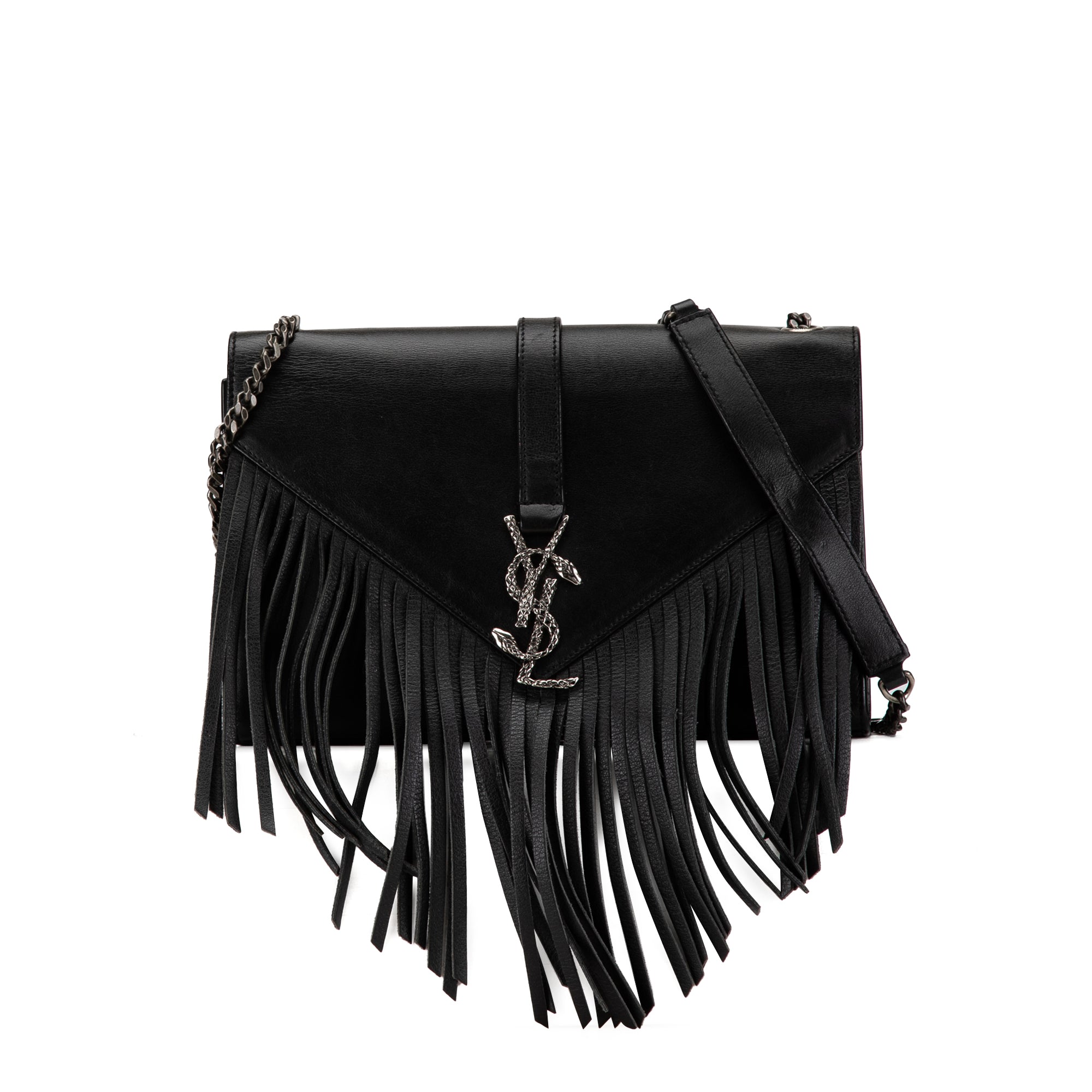 Saint Laurent Medium Snake Monogram Fringe Envelope Chain Bag