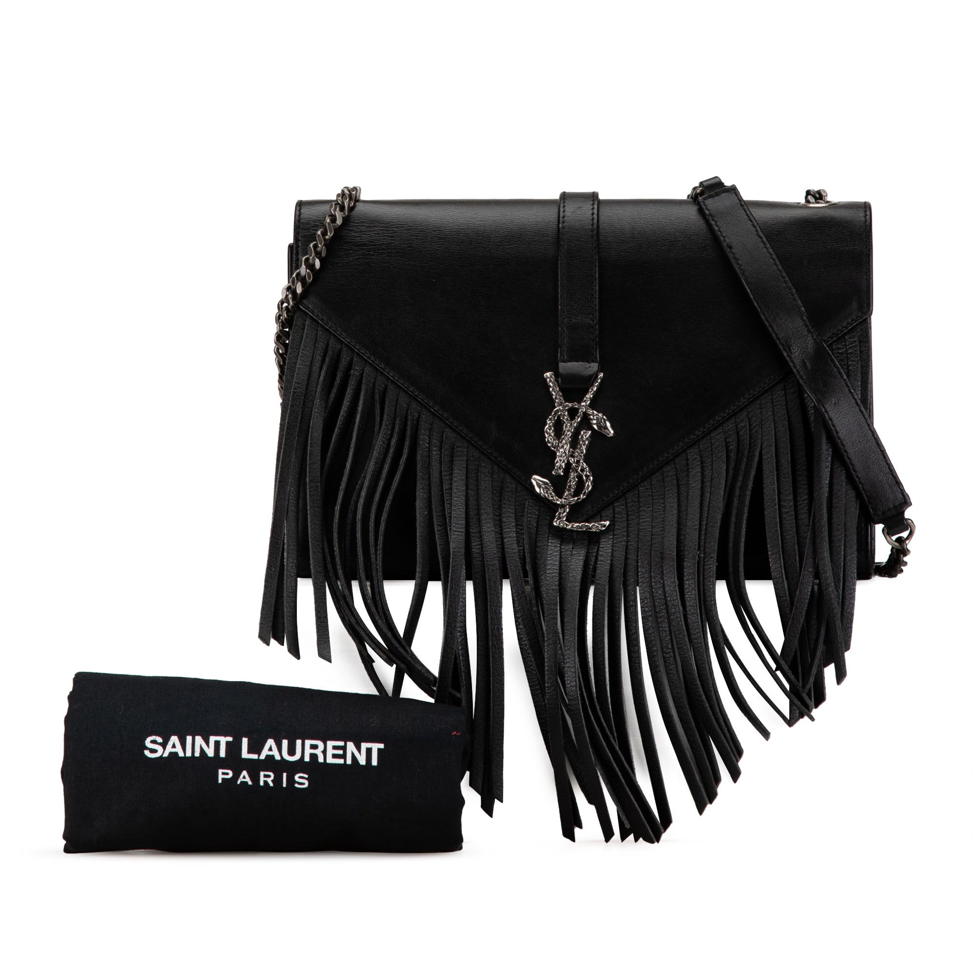 Saint Laurent Medium Snake Monogram Fringe Envelope Chain Bag