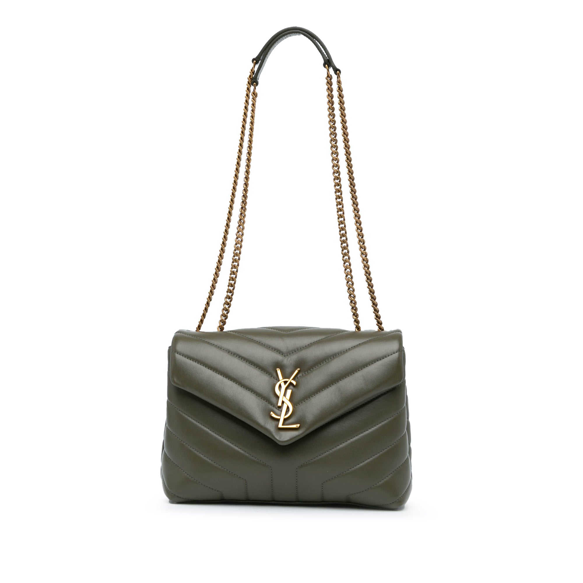 Saint Laurent Small Monogram Matelasse LouLou Shoulder Bag In Green