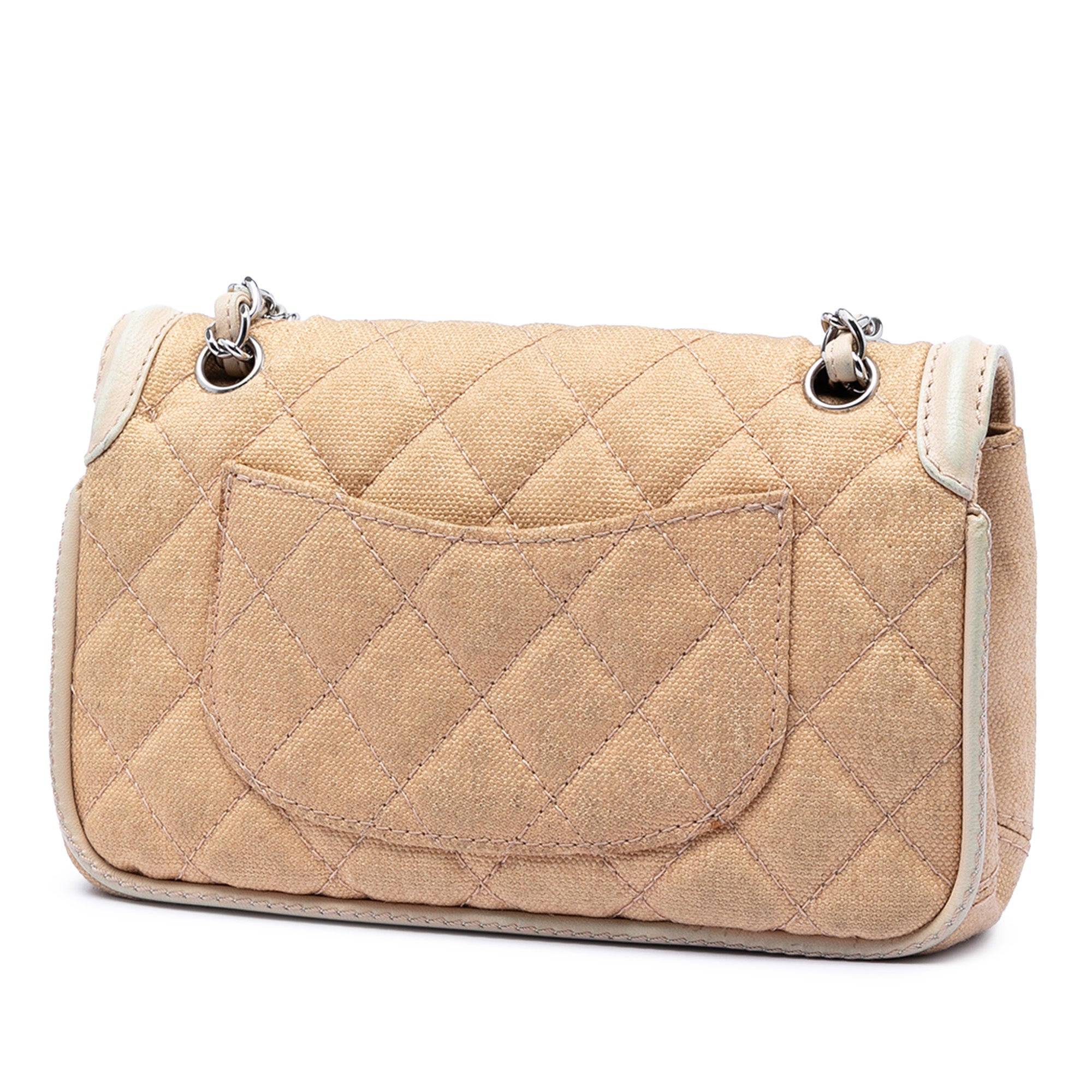 Chanel Medium Classic Canvas Lambskin Trimmed Double Flap Beige