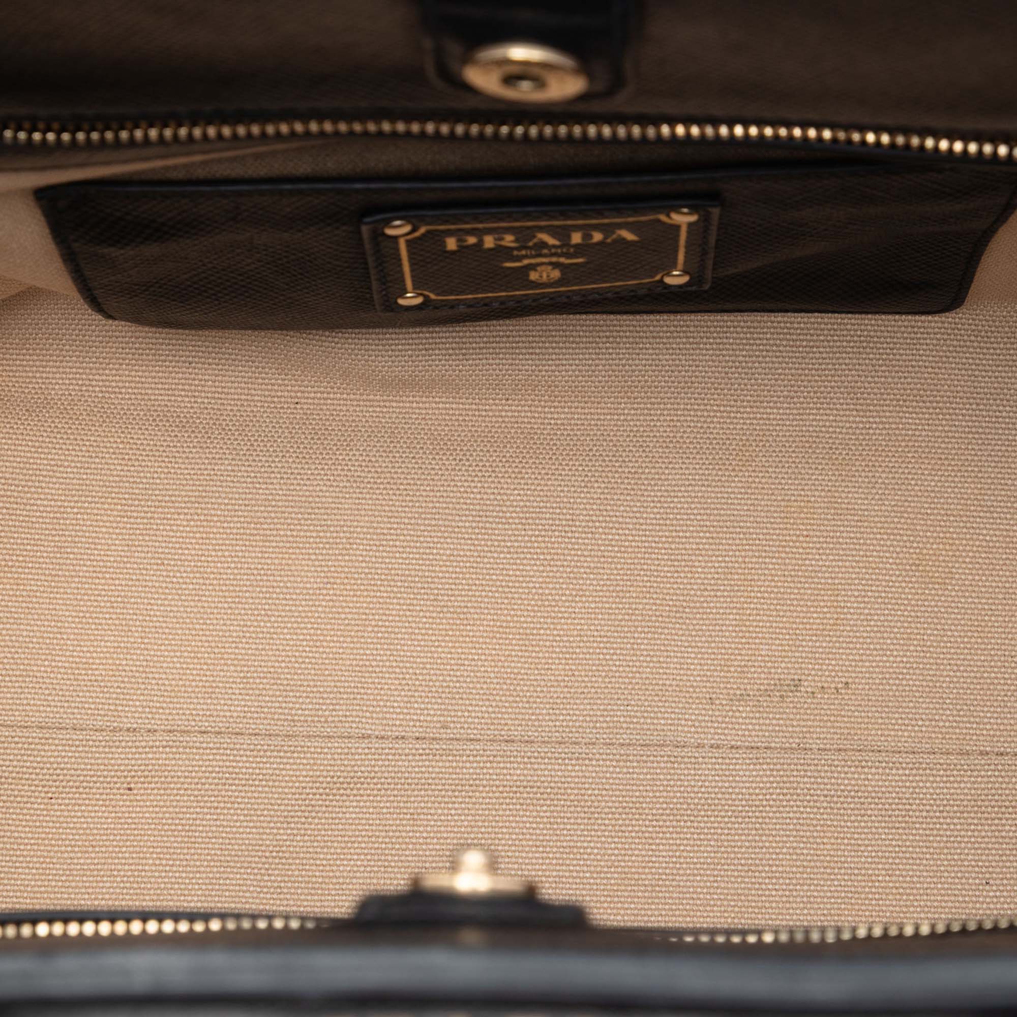 PRADA BICOLOR SAFFIANO CUIR TRIMMED CANVAS BAG