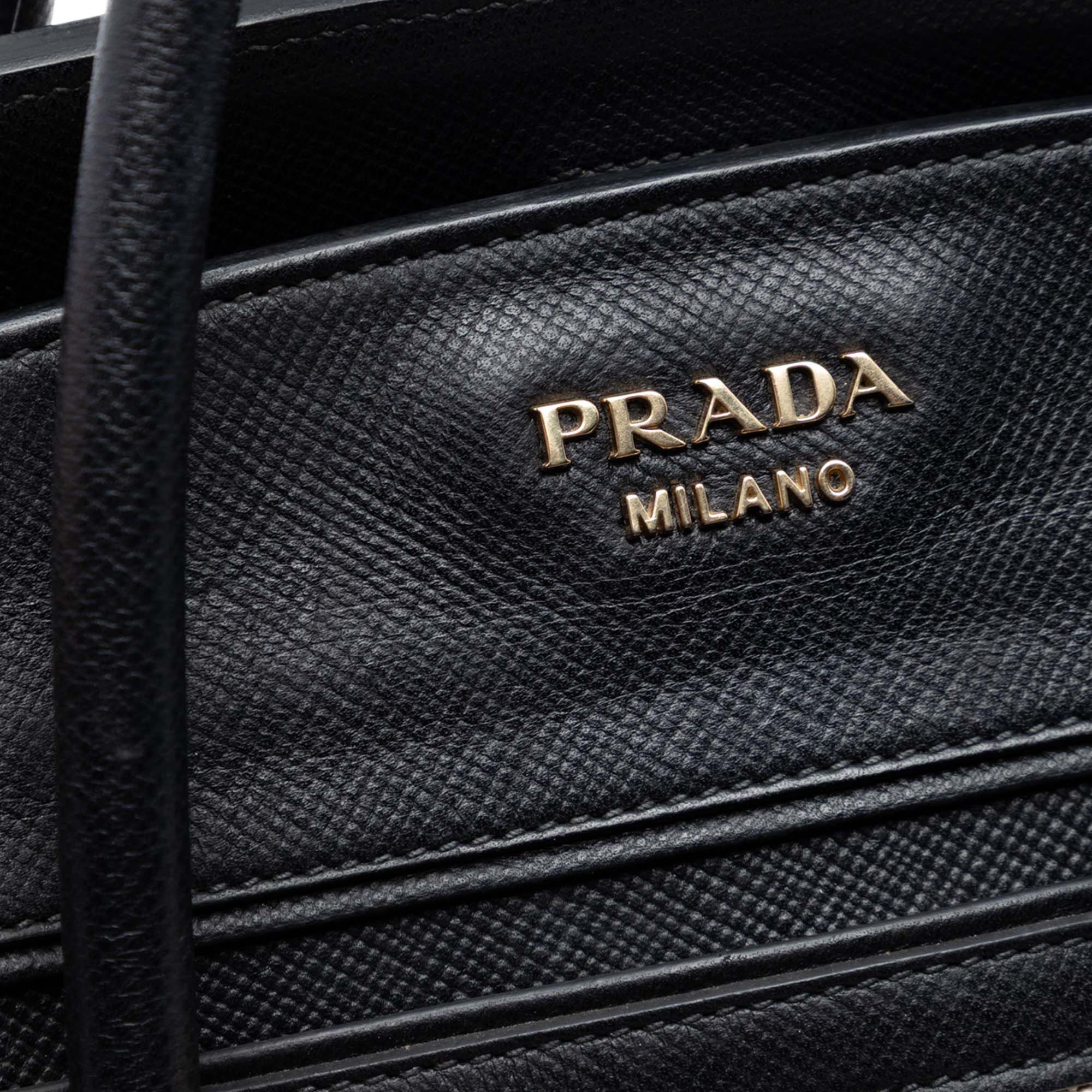 PRADA BICOLOR SAFFIANO CUIR TRIMMED CANVAS BAG