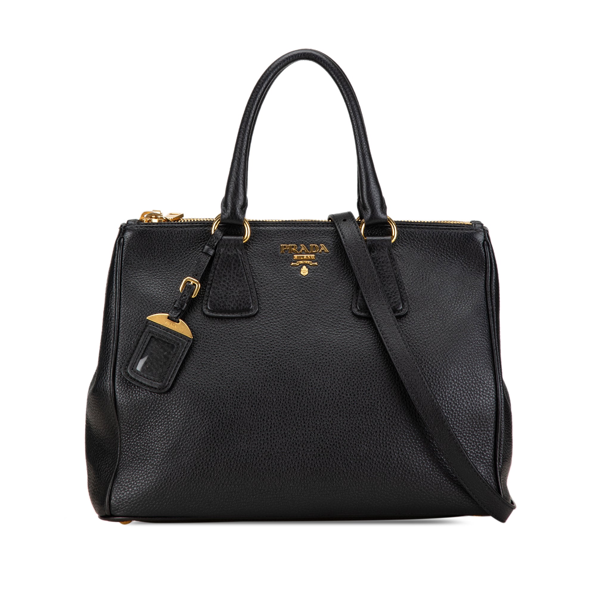 Prada Vitello Daino Double Zip Satchel In Black