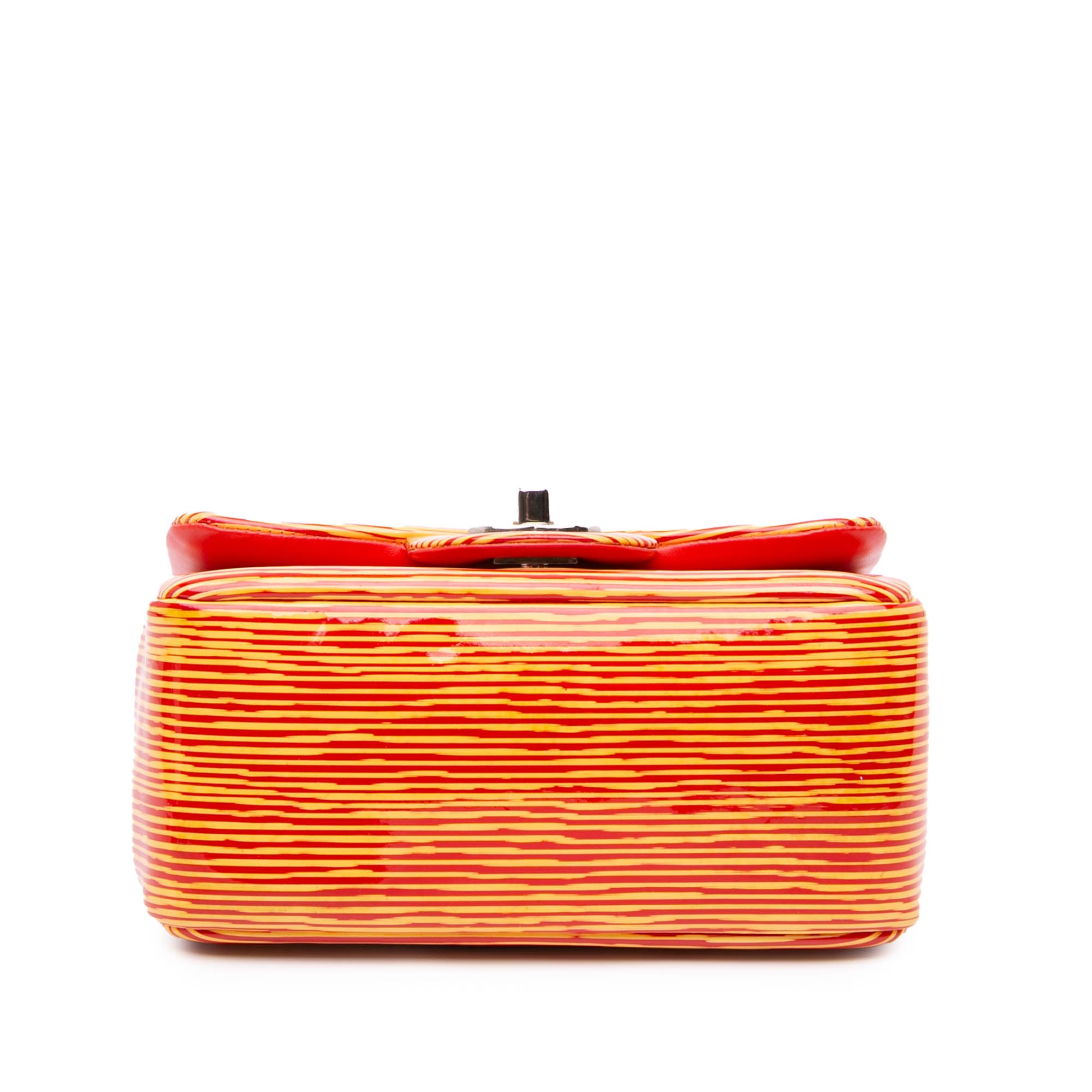 Chanel Mini Square Classic Patent Striped Single Flap Orange