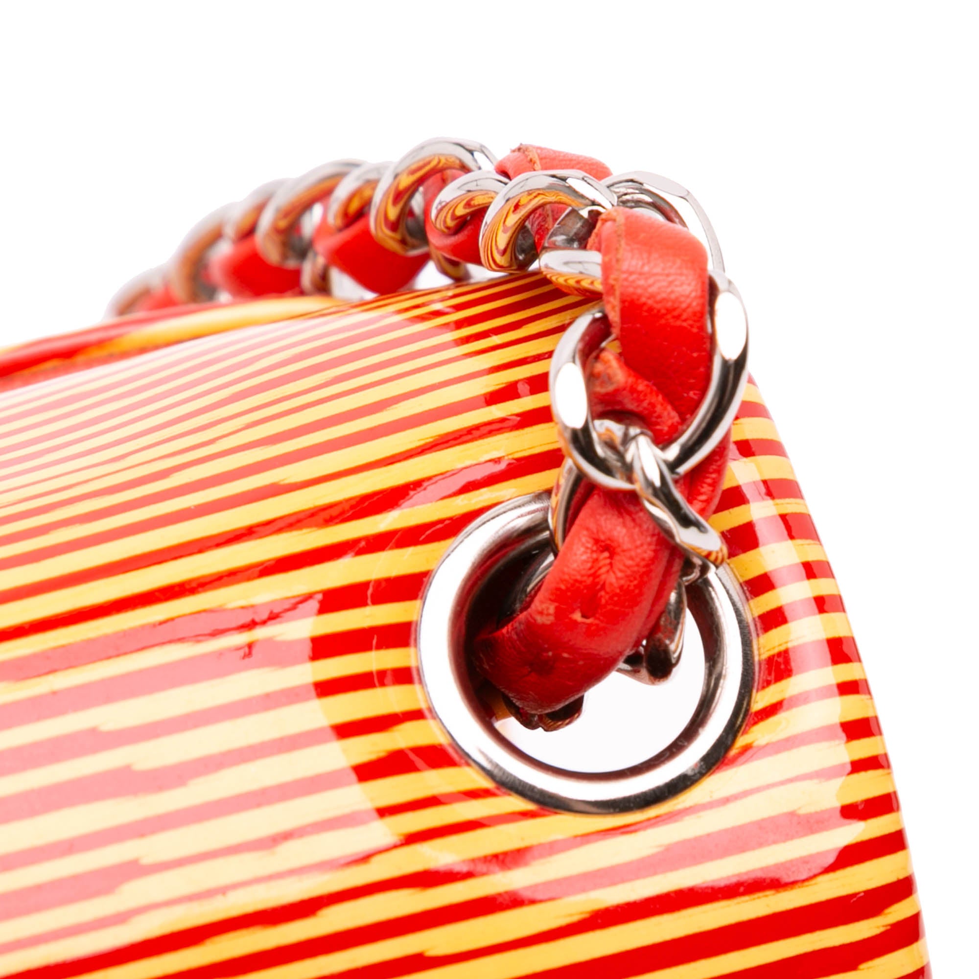 Chanel Mini Square Classic Patent Striped Single Flap Orange