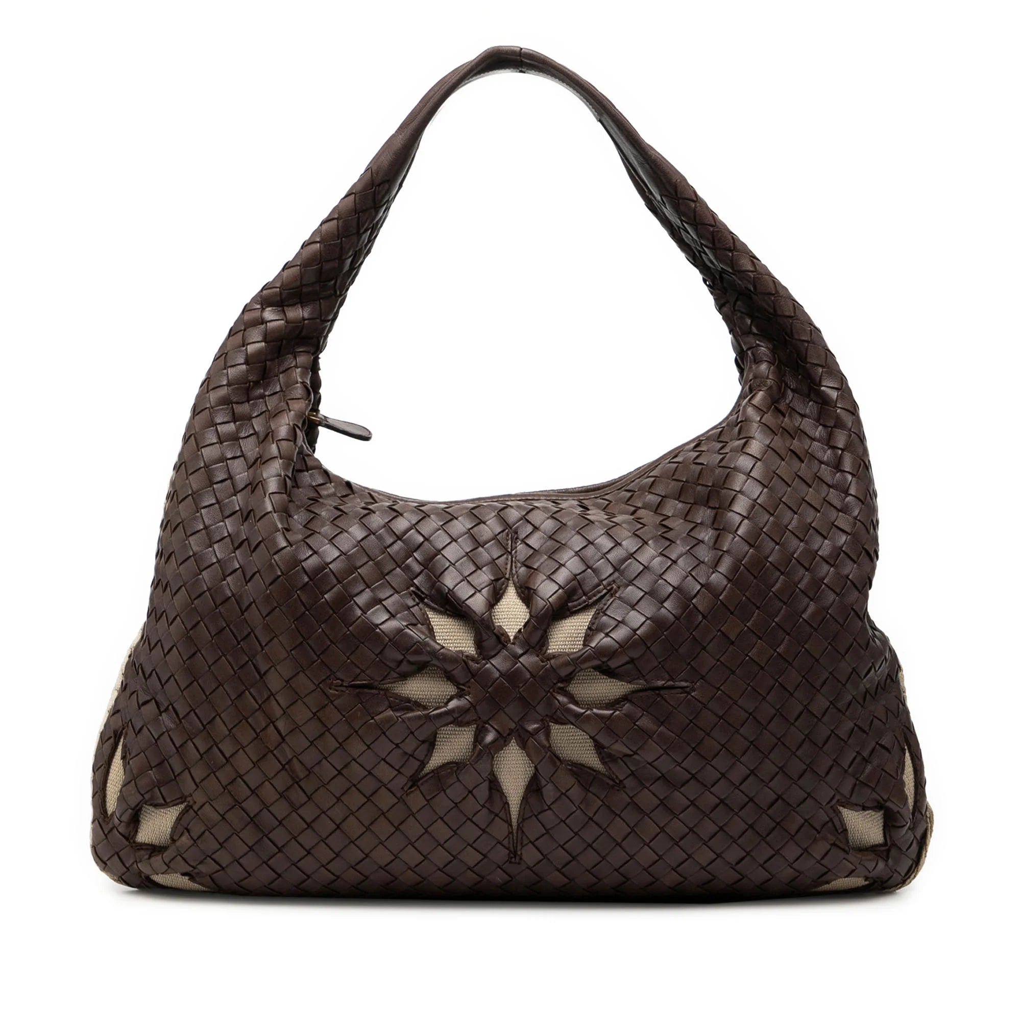 BOTTEGA VENETA LARGE NAPPA INTERCCIATO FLORAL CUTOUT VENETA HOBO IN BROWN