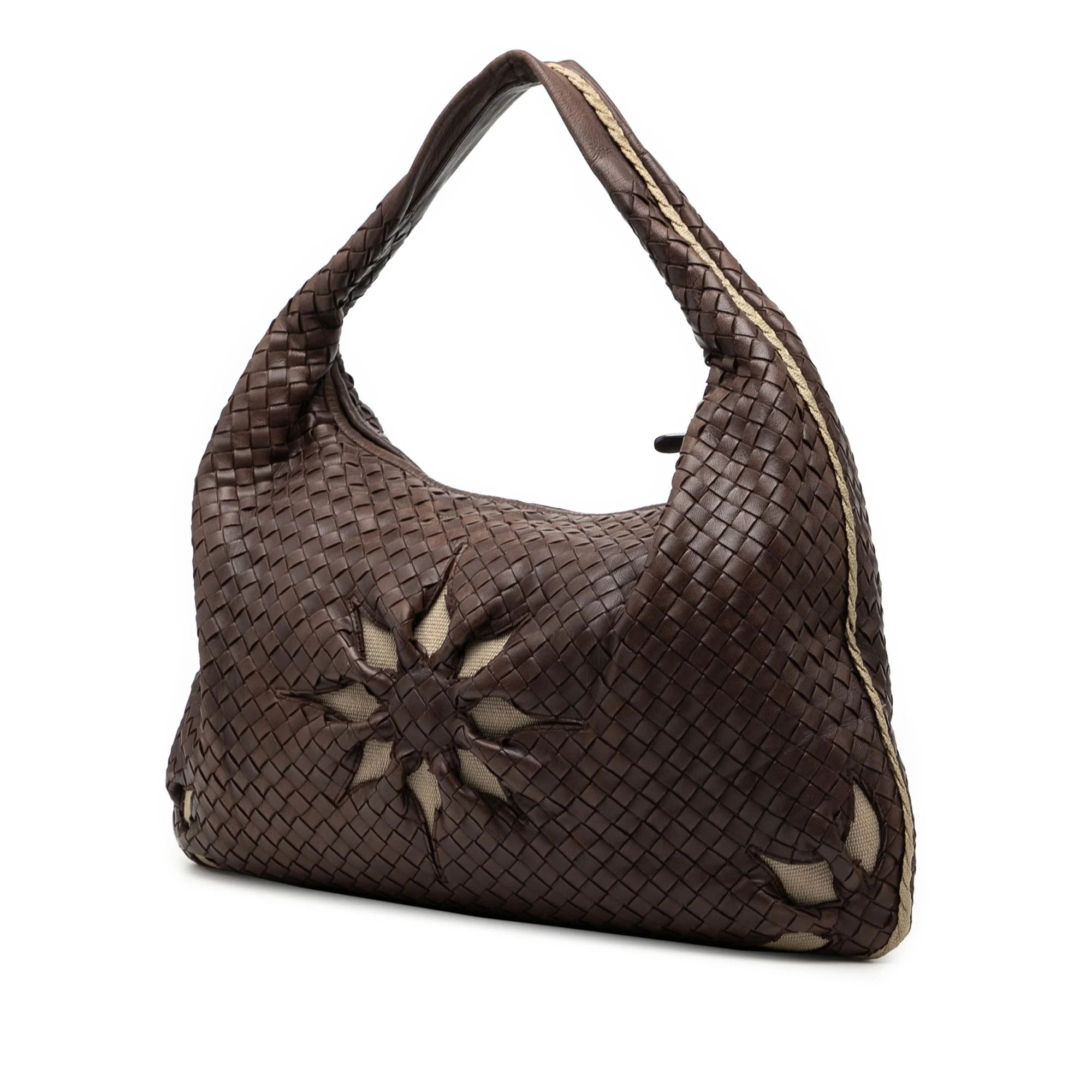 BOTTEGA VENETA LARGE NAPPA INTERCCIATO FLORAL CUTOUT VENETA HOBO IN BROWN