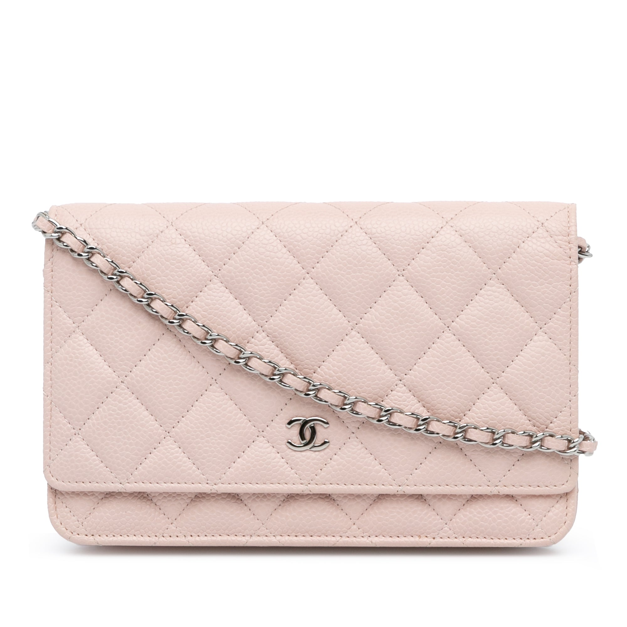 Chanel CC Quilted Lambskin Wallet On Chain In Pink