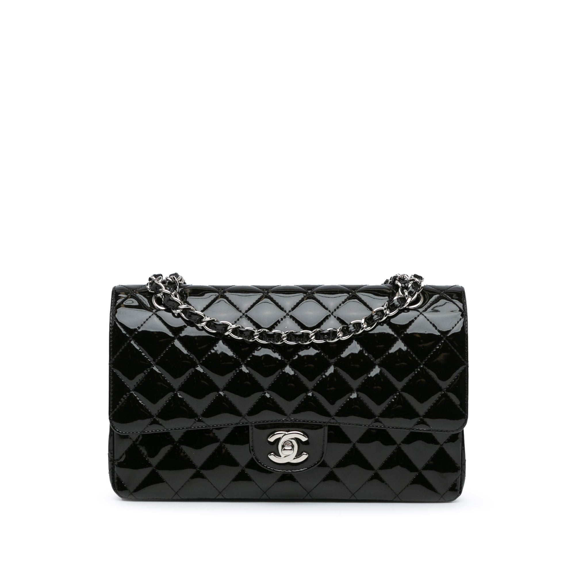 Chanel Medium Classic Patent Double Flap In Black