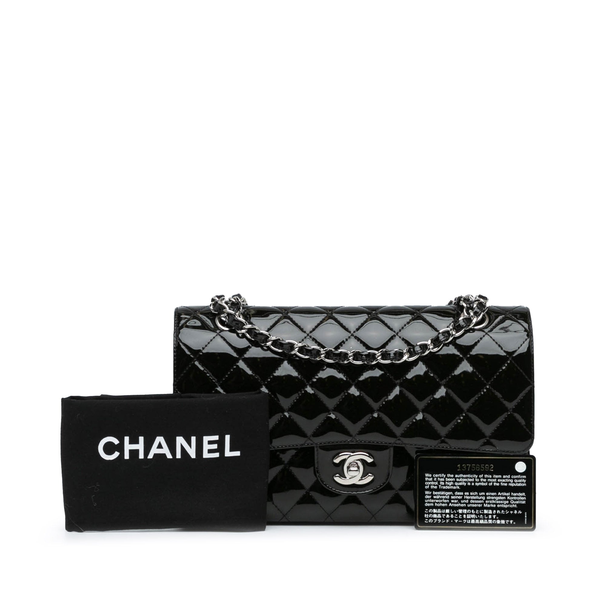 Chanel Medium Classic Patent Double Flap In Black