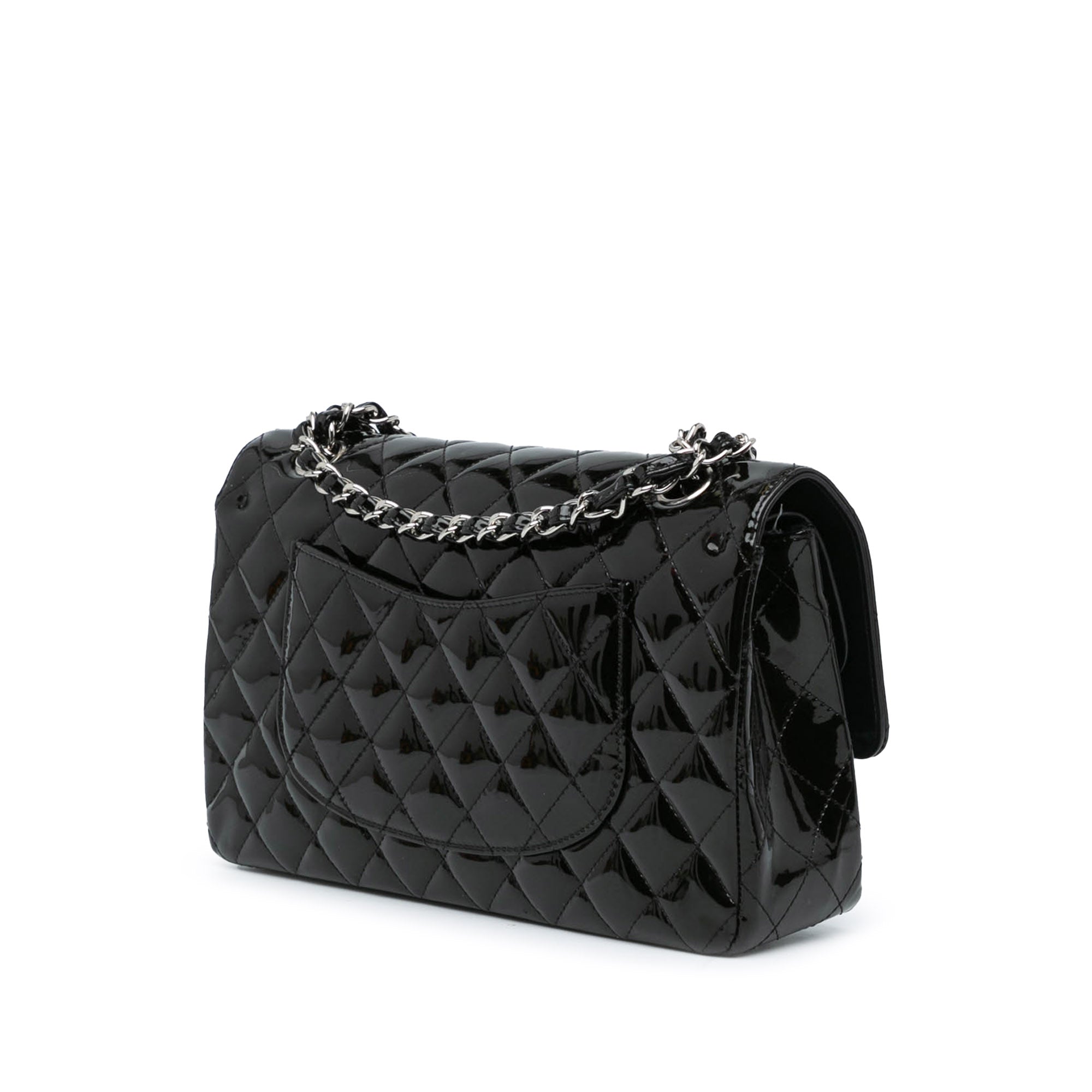 Chanel Medium Classic Patent Double Flap In Black