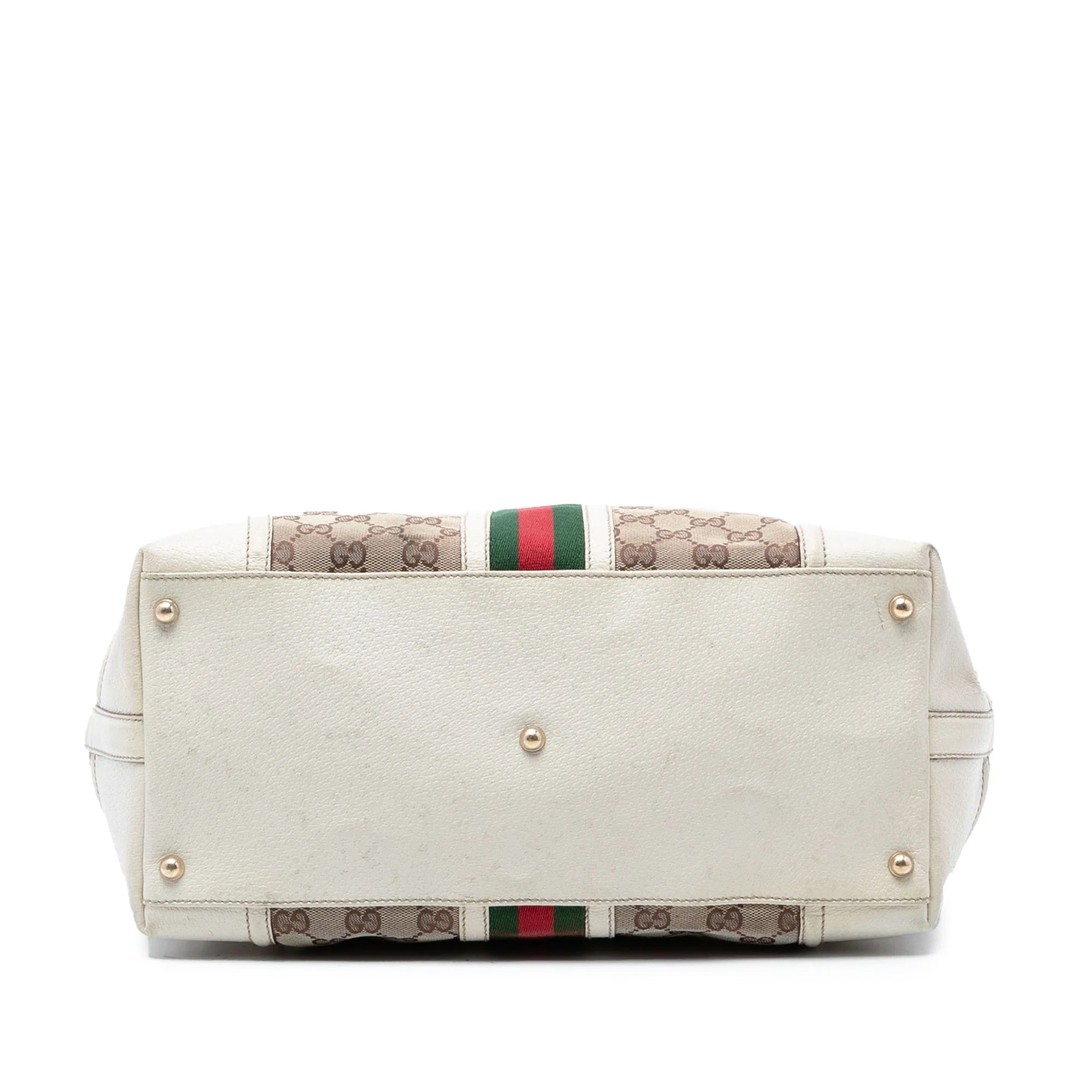 GUCCI GG CANVAS WEB TREASURE BOSTON BAG IN WHITE
