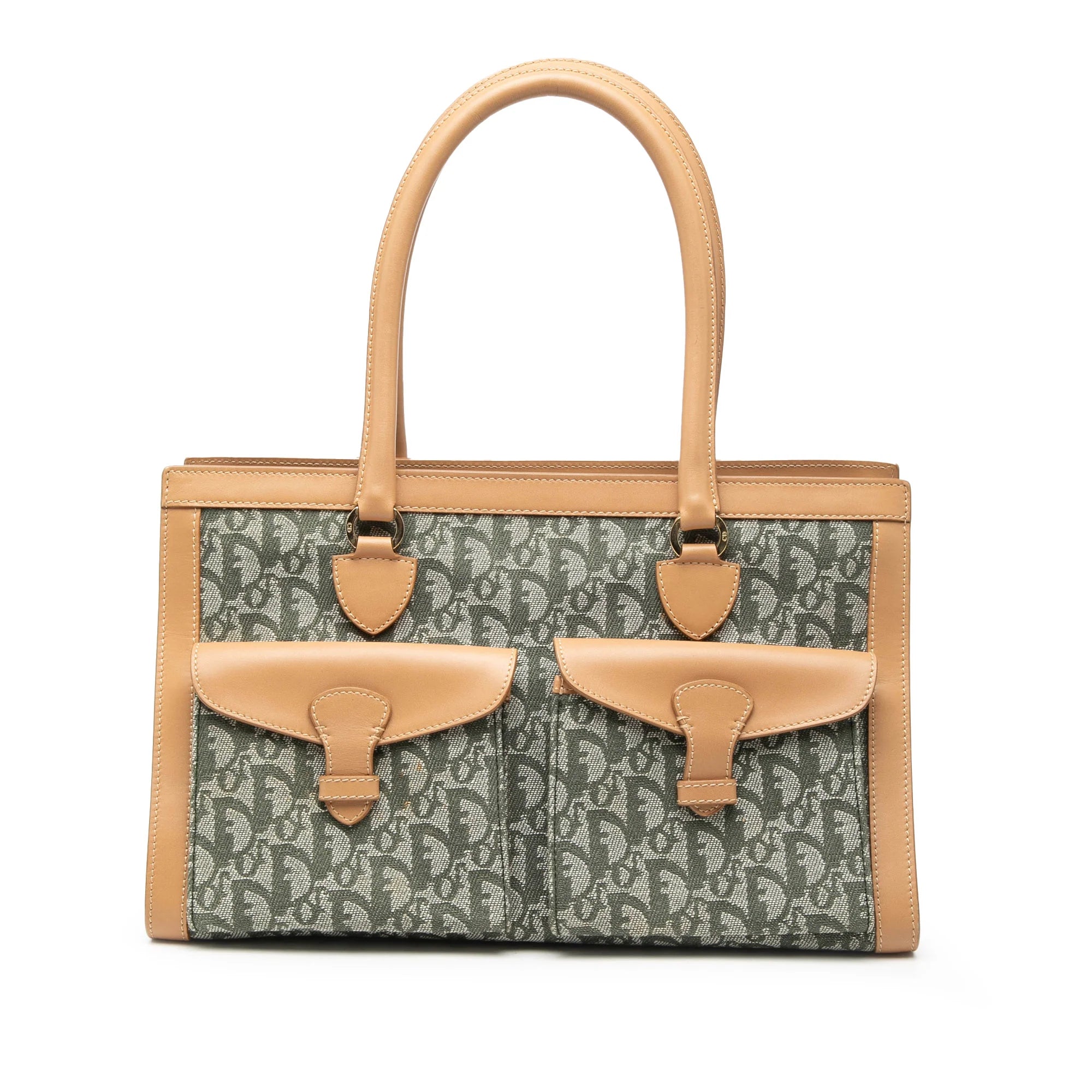 DIOR DIORISSIMO TROTTER CANVAS DOUBLE POCKET TOTE BAG IN GREEN