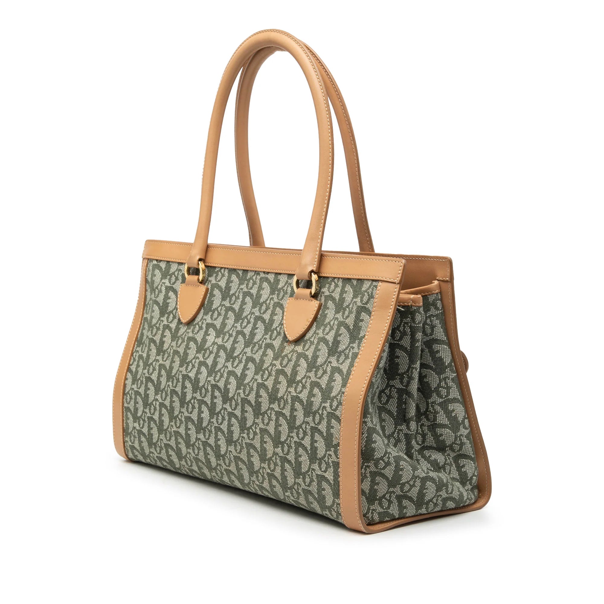 DIOR DIORISSIMO TROTTER CANVAS DOUBLE POCKET TOTE BAG IN GREEN