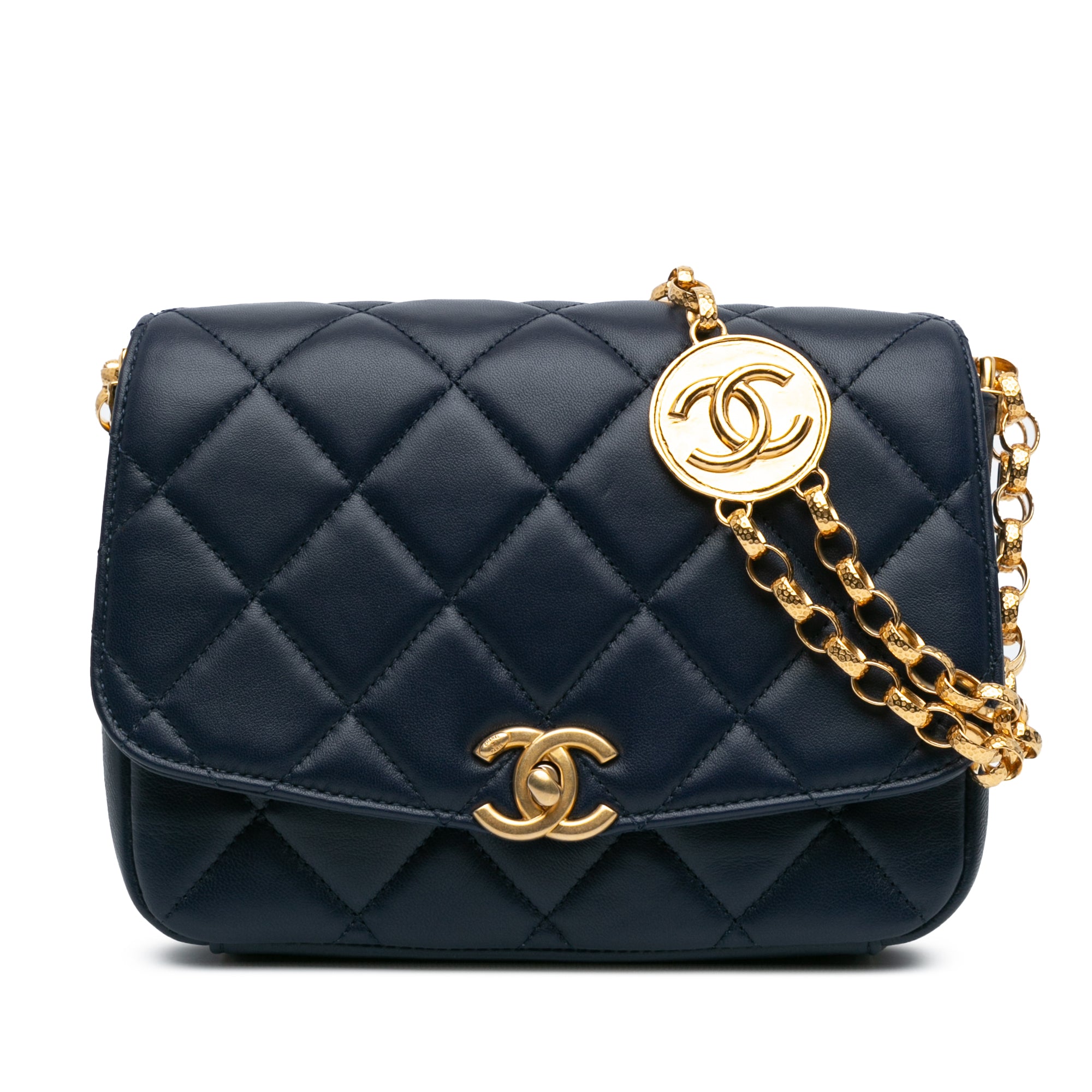 Chanel Lambskin CC Coin Flap In Navy