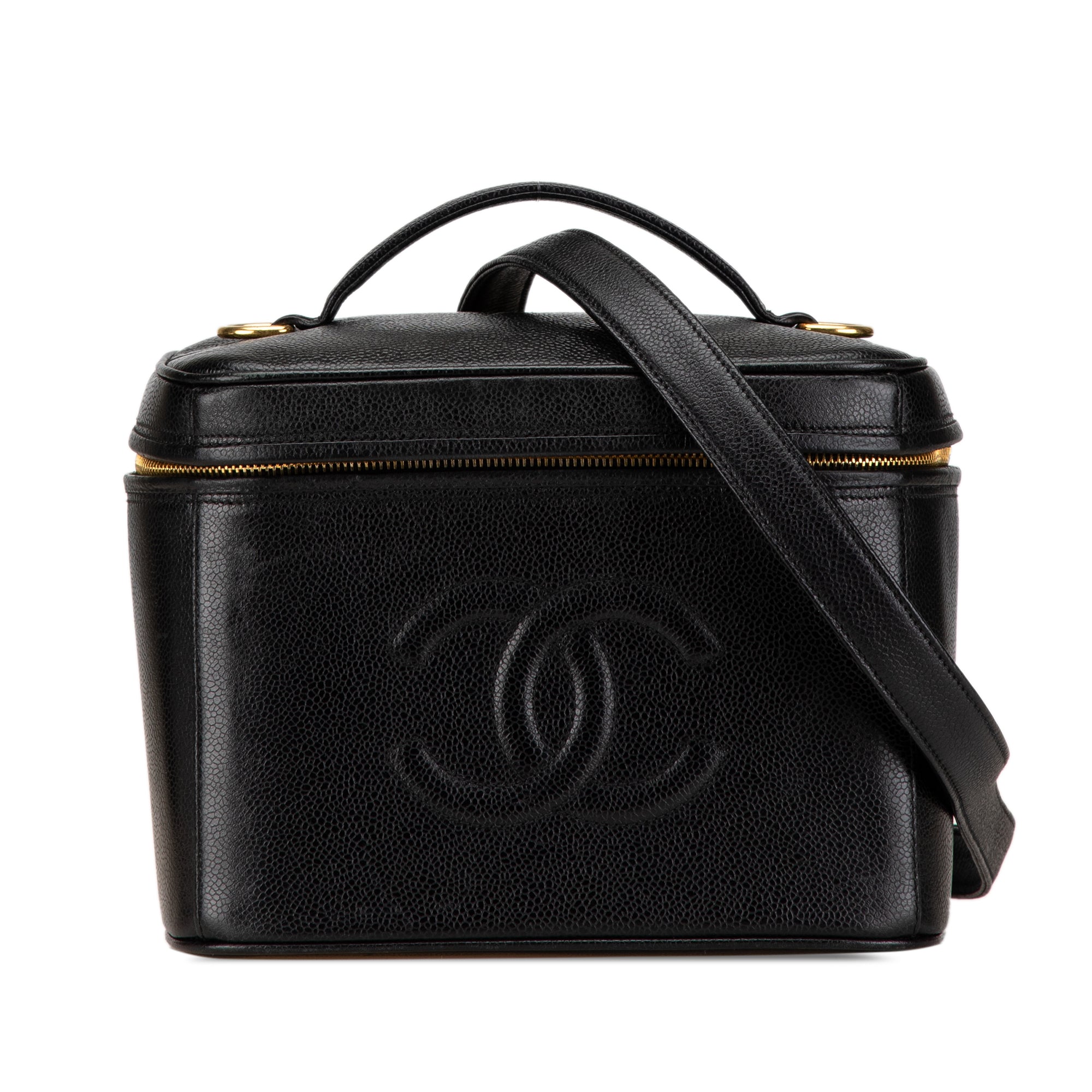 Chanel CC Caviar Vanity Train Case In Black