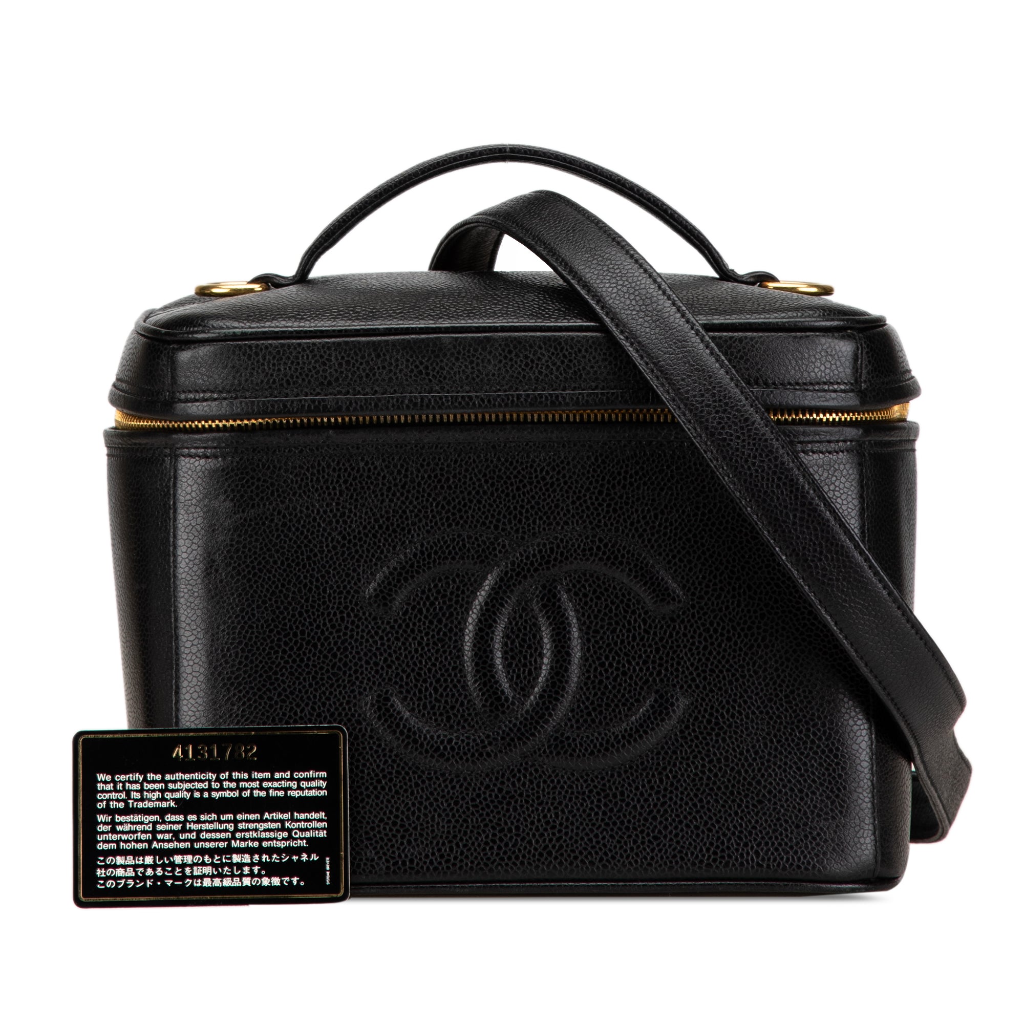 Chanel CC Caviar Vanity Train Case In Black