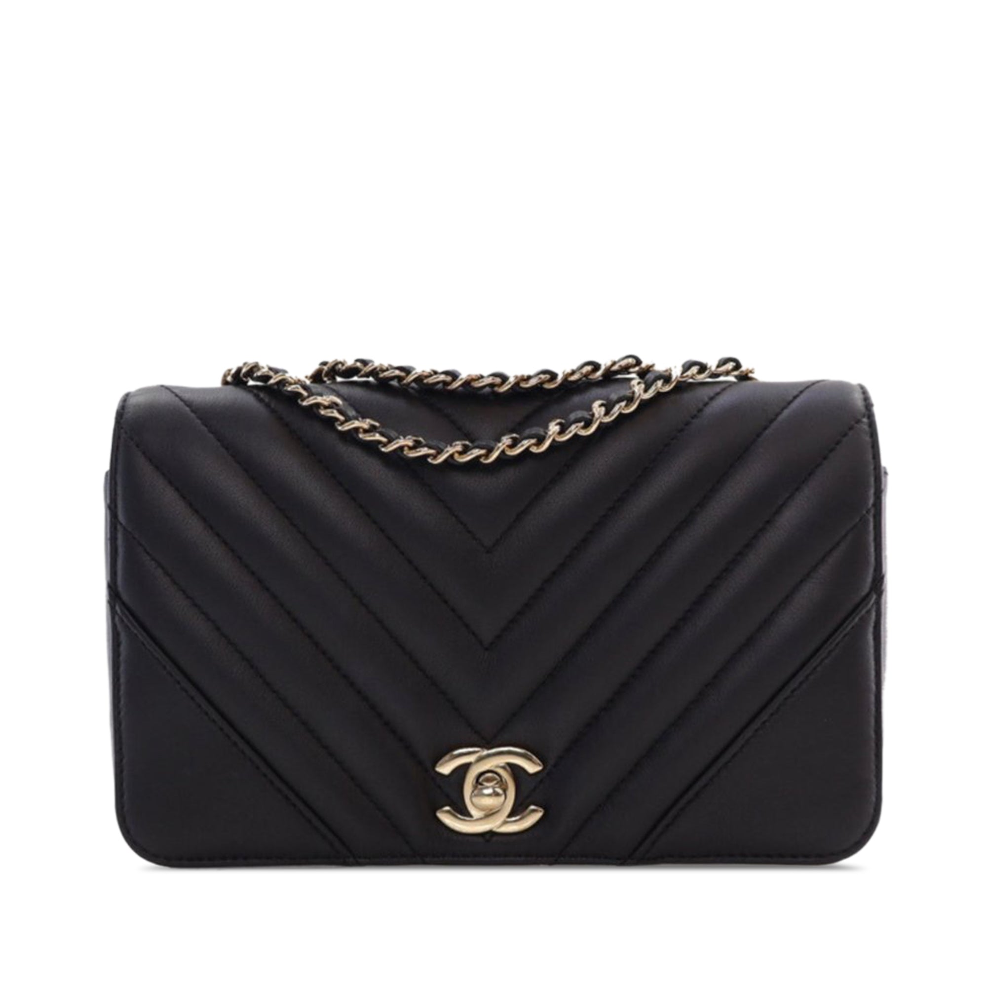 Chanel Small Chevron Lambskin Statement Flap In Black