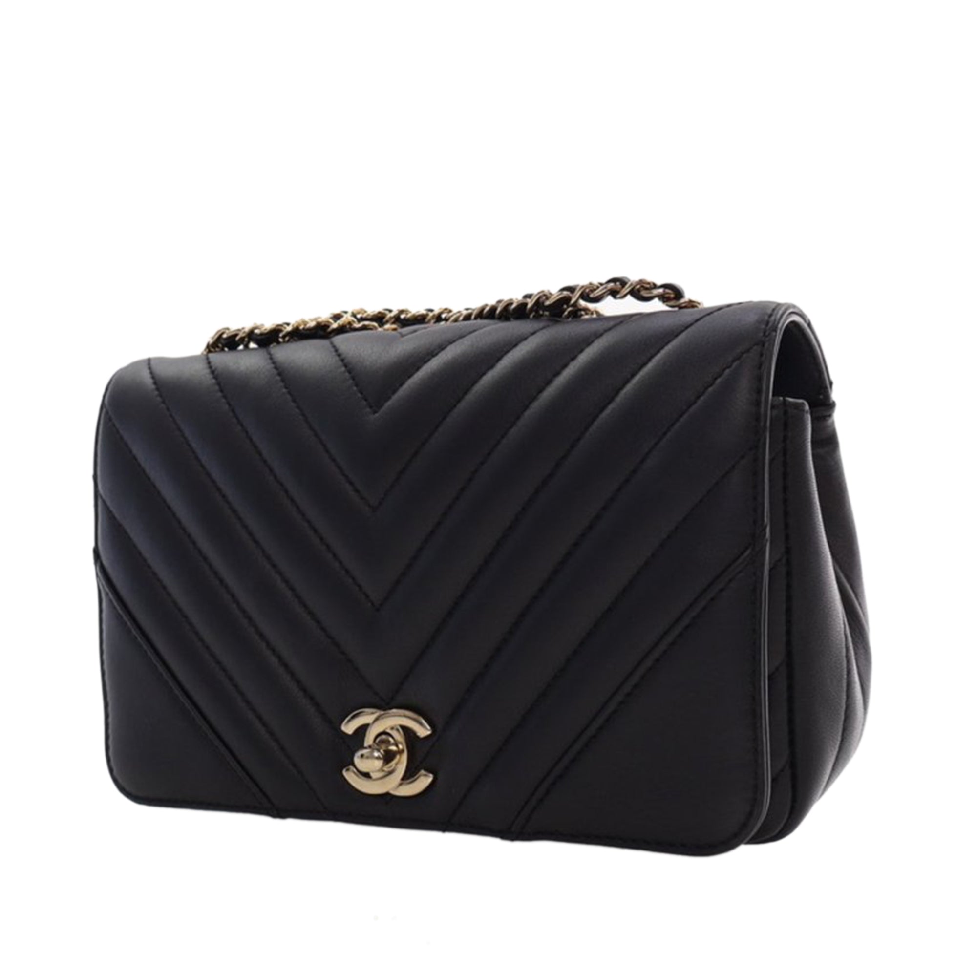 Chanel Small Chevron Lambskin Statement Flap In Black