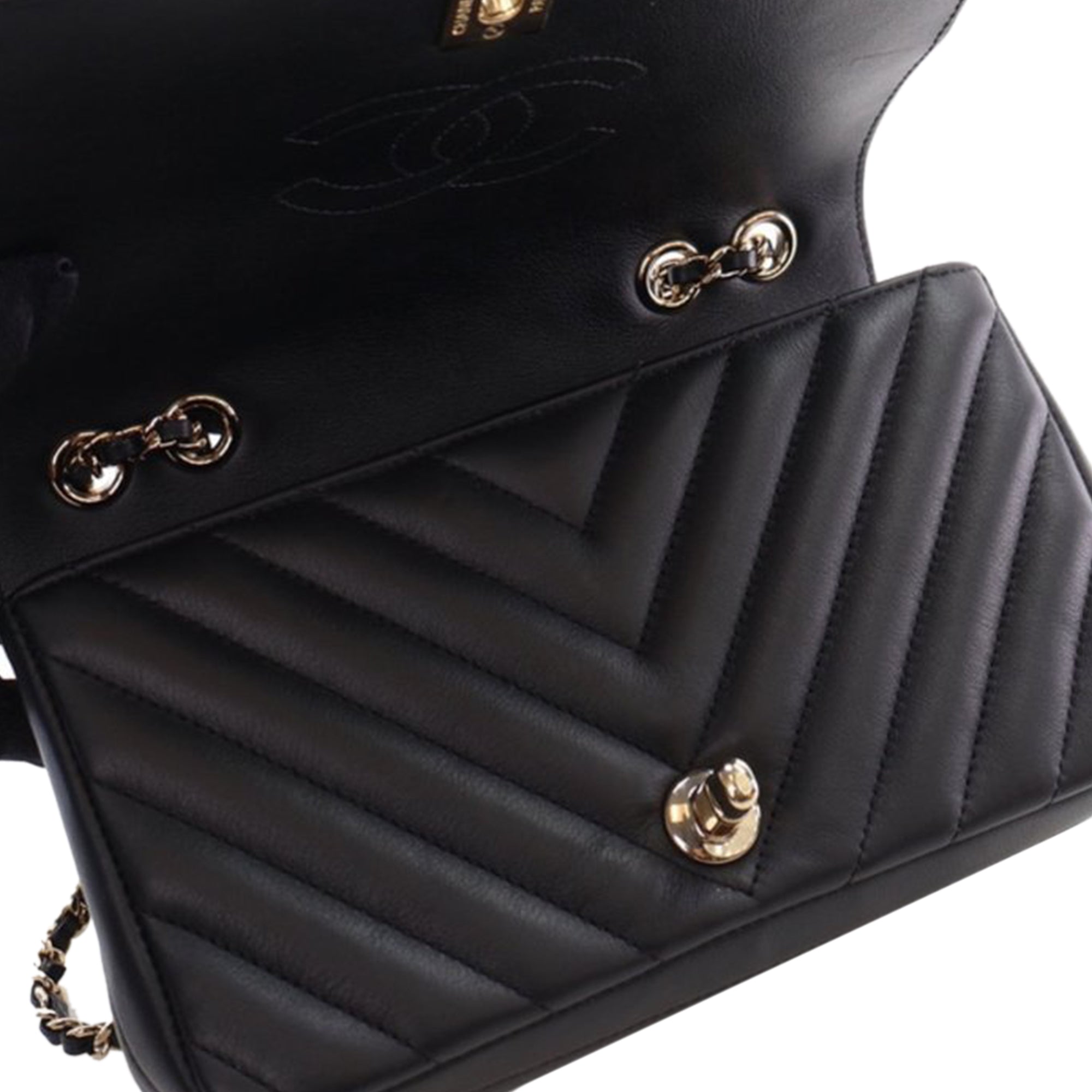 Chanel Small Chevron Lambskin Statement Flap In Black